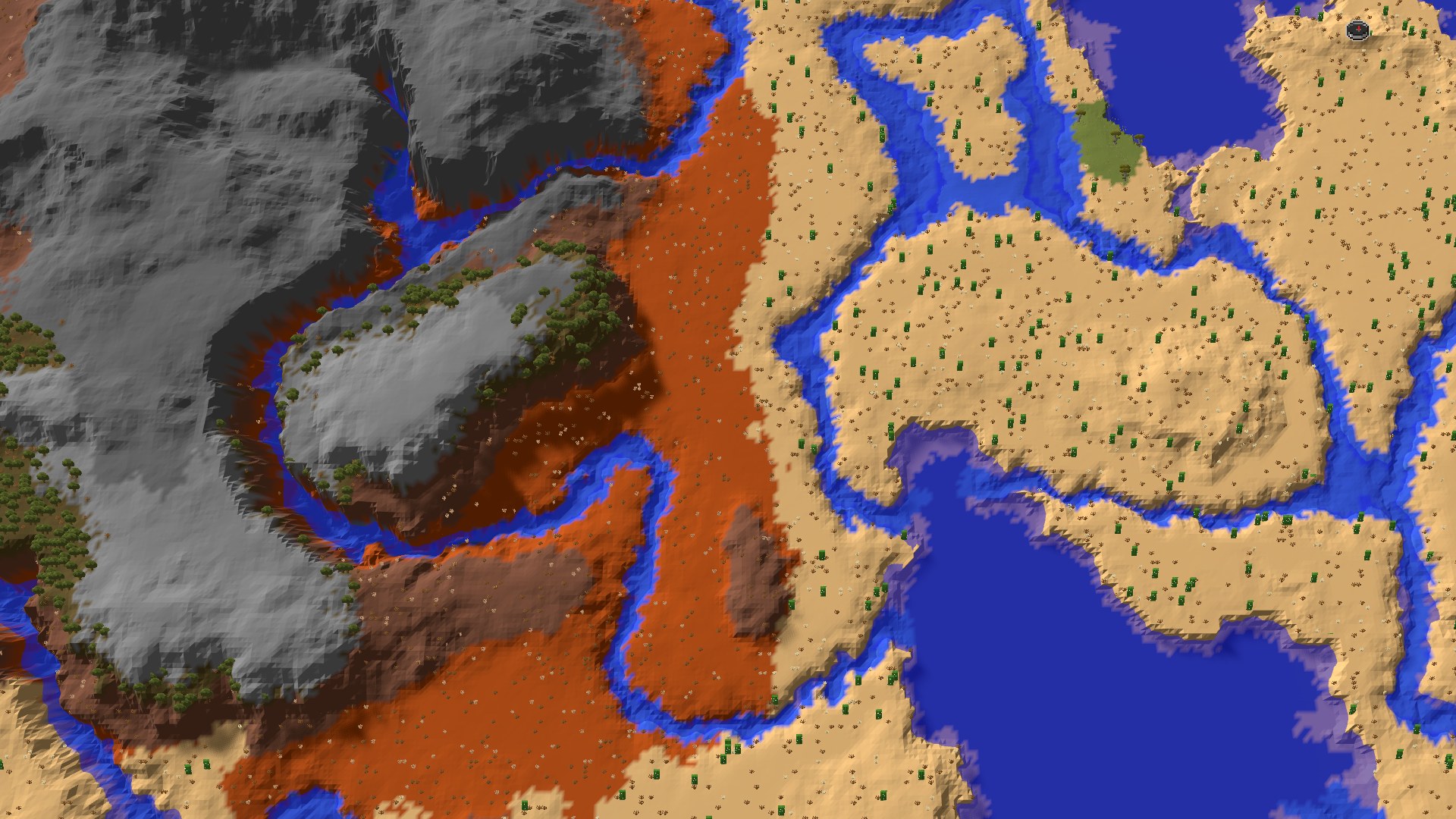 Aerial 3D overview 500 blocks SW of spawn