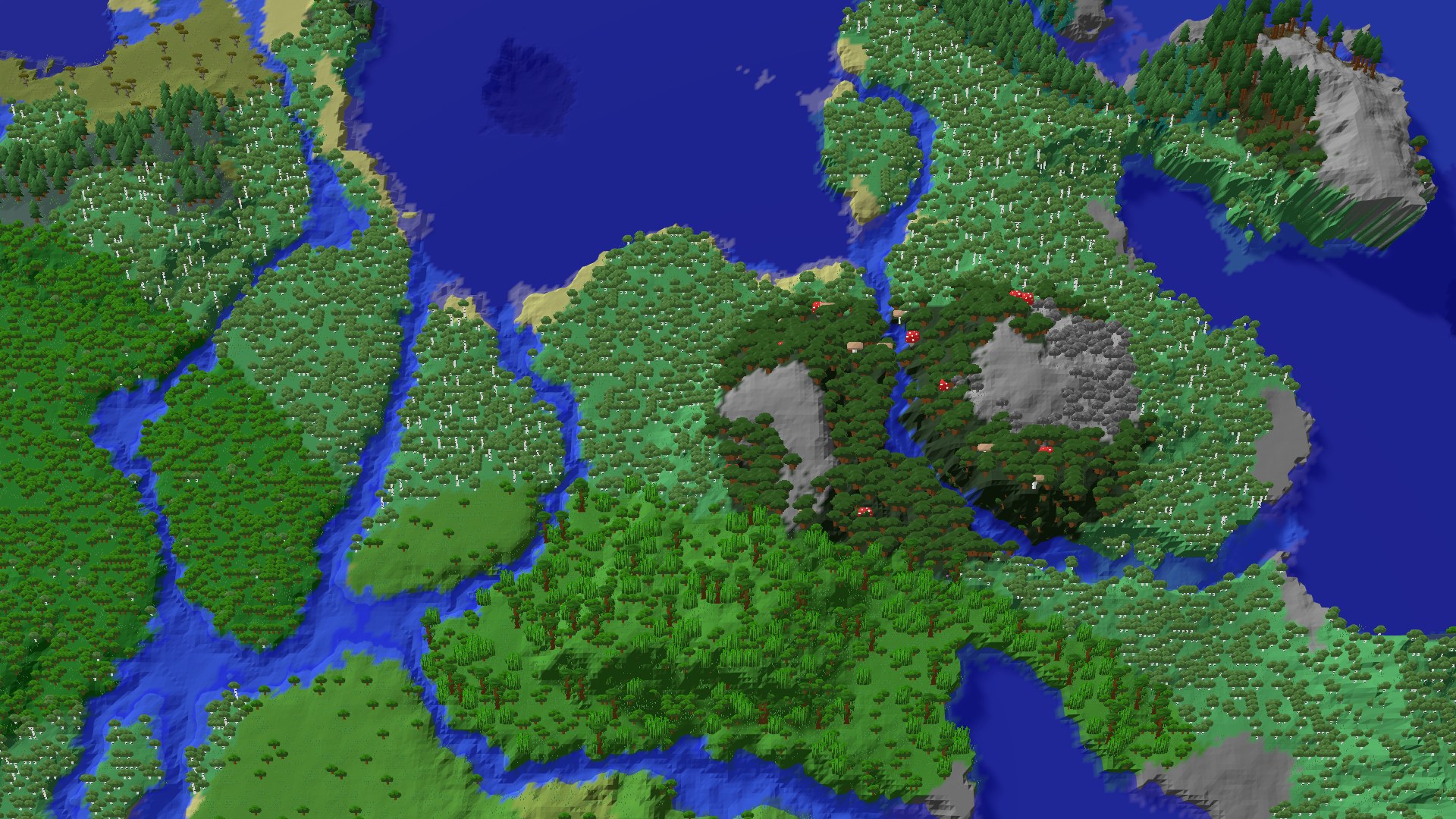 Aerial 3D overview 500 blocks NW of spawn