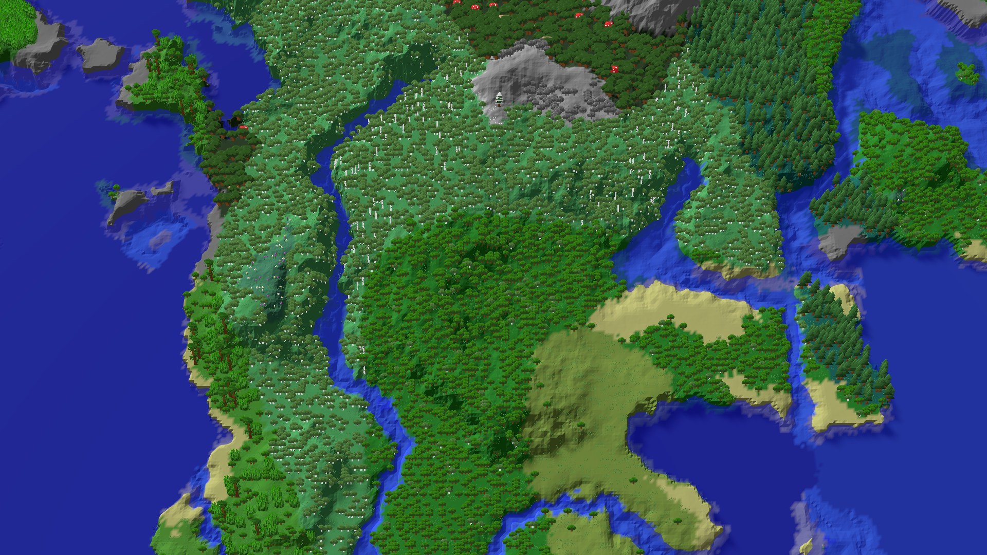Aerial 3D overview 500 blocks SE of spawn