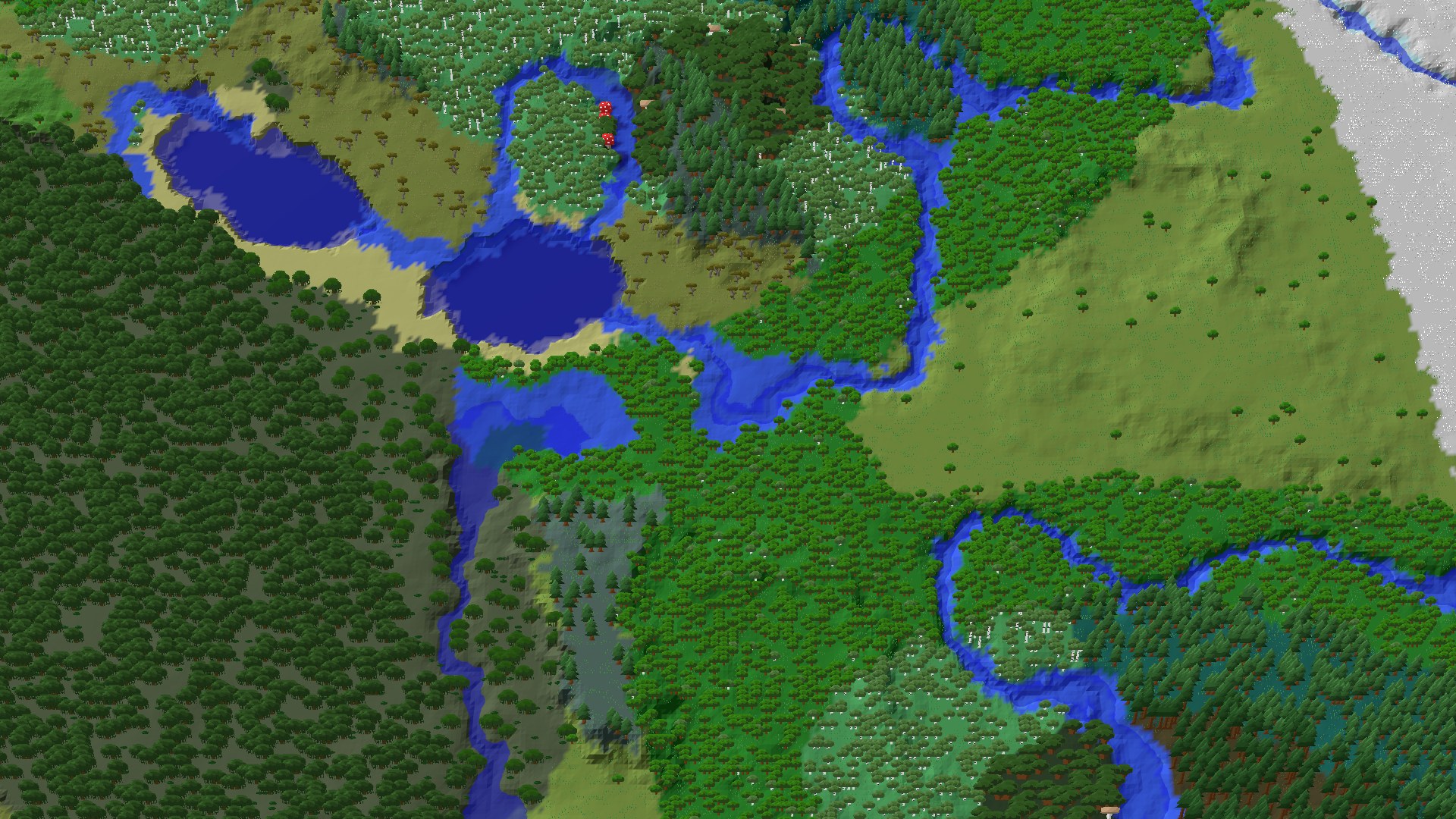 Aerial 3D overview 500 blocks NW of spawn
