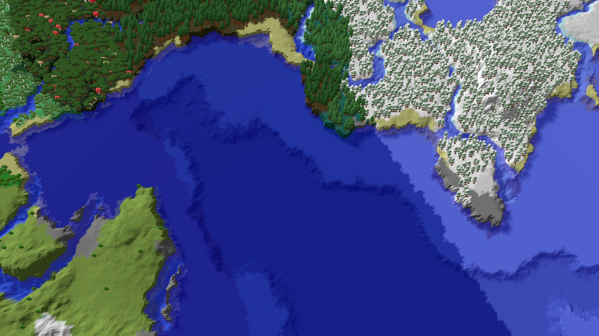 Aerial 3D overview 500 blocks SE of spawn