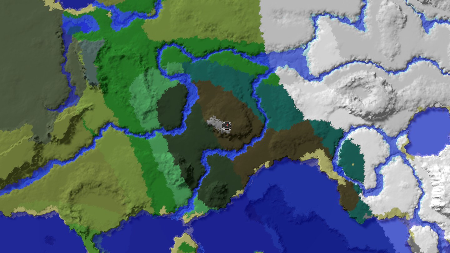 Aerial Minecraft seed map — Java 1.21 taiga trial chamber seed with mineshaft and lush cave [-87698236043216