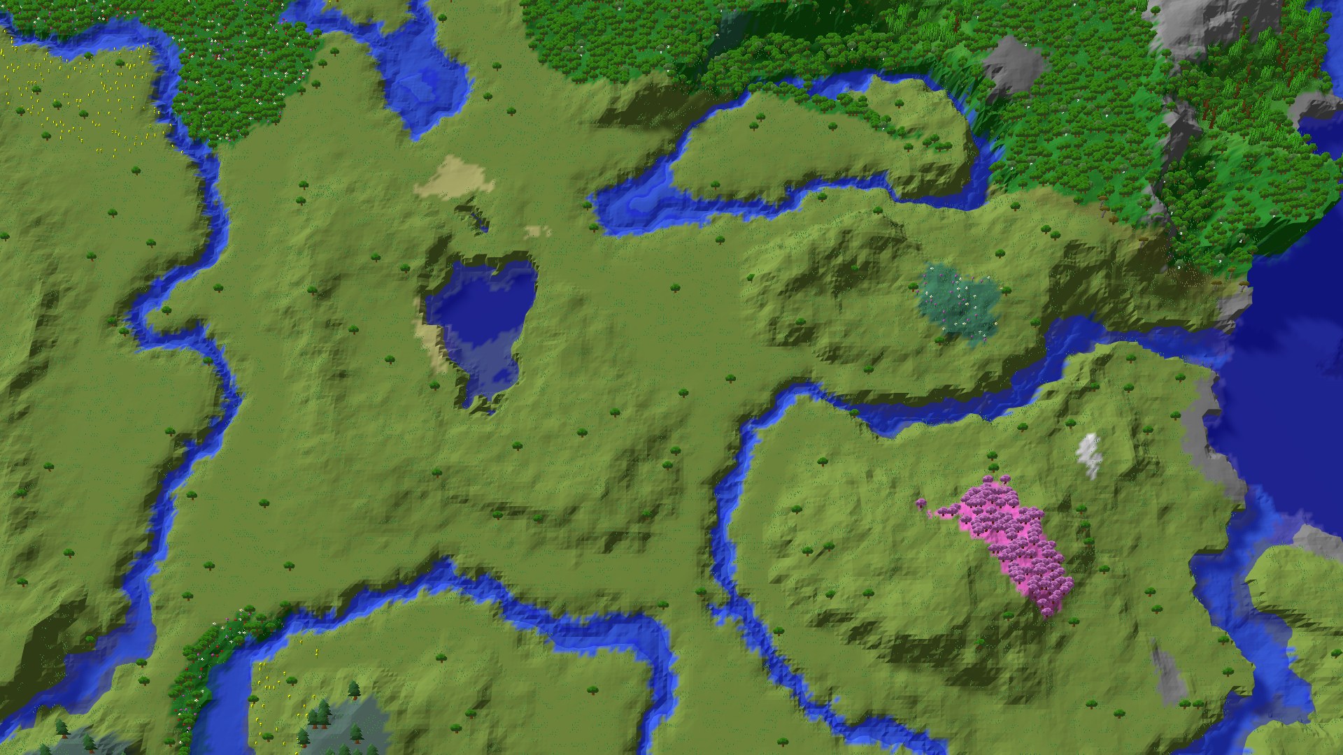 Aerial 3D overview 500 blocks SE of spawn