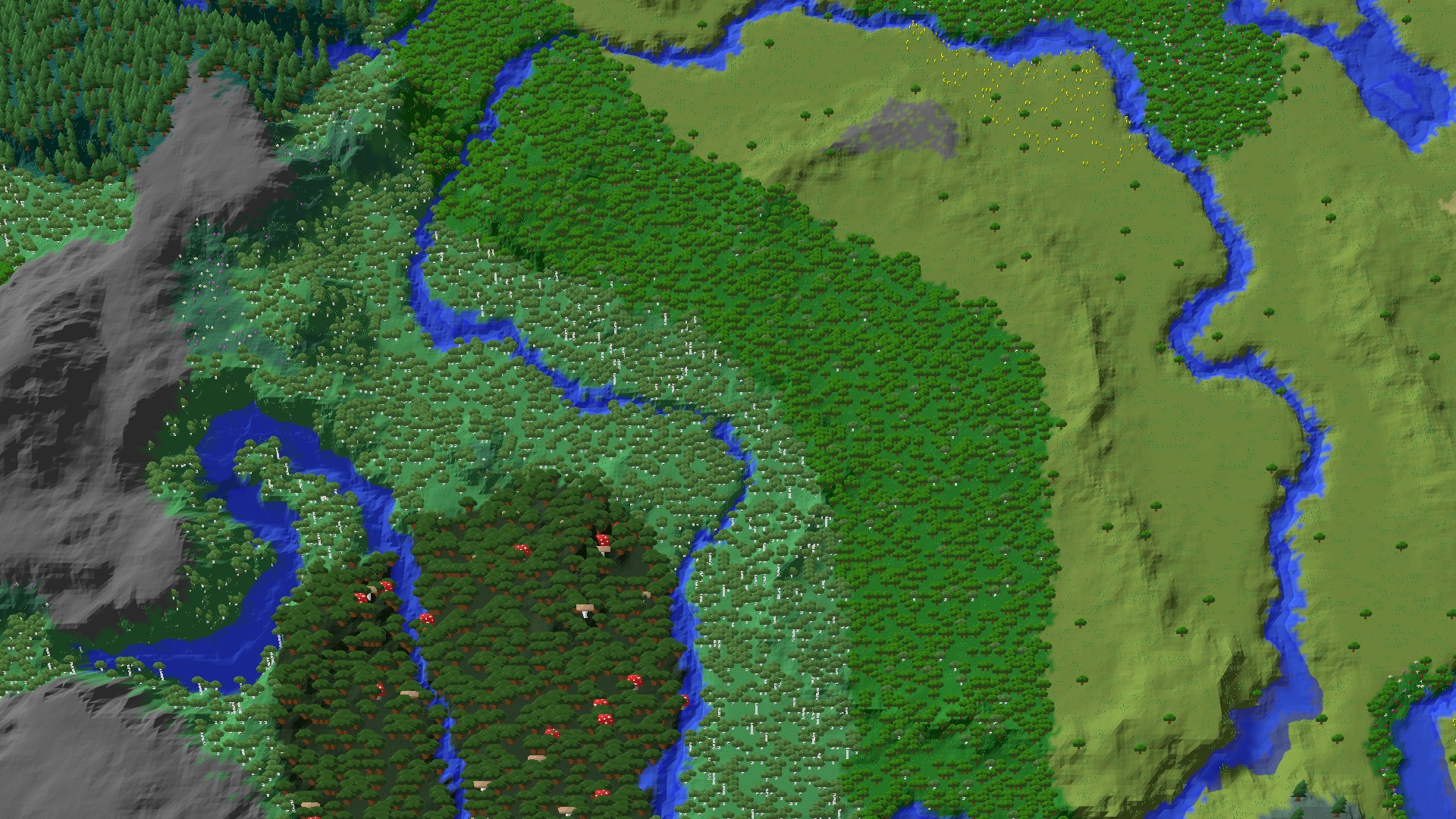 Aerial 3D overview 500 blocks SW of spawn