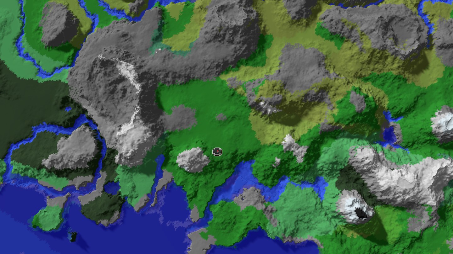 Aerial Minecraft seed map — Java 1.21 frozen peaks woodland mansion seed [-9200643305361595395]