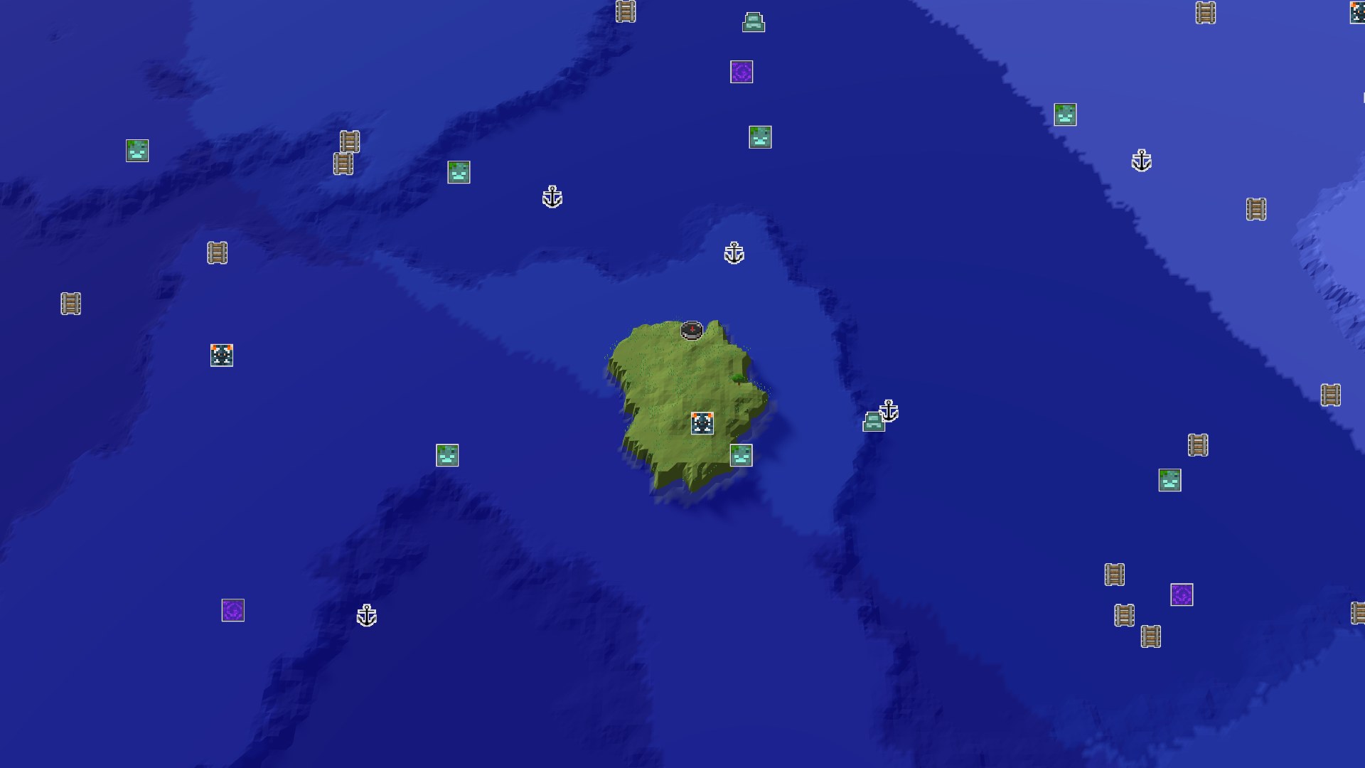 Aerial Minecraft seed map — Island Start with Close Amethyst and Trial Chambers