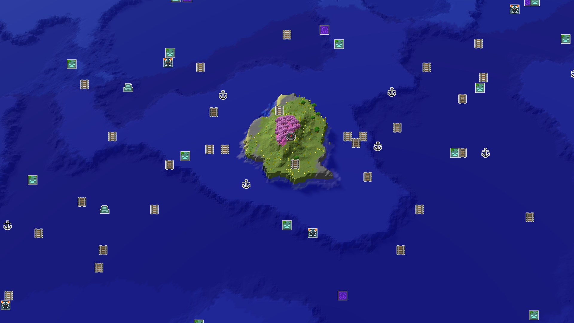 Aerial Minecraft seed map — An Island Spawn with Cherry Blossom Views
