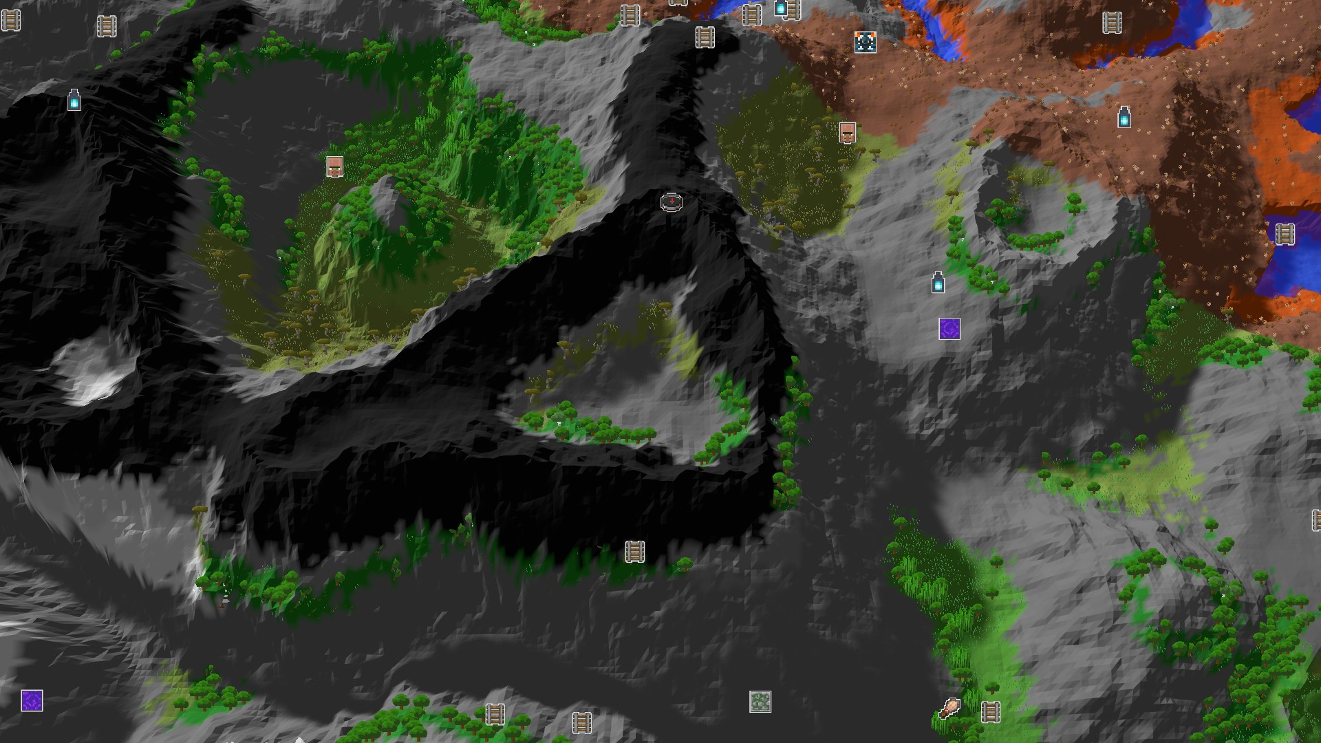 Aerial Minecraft seed map — Towering Peaks and Buried History