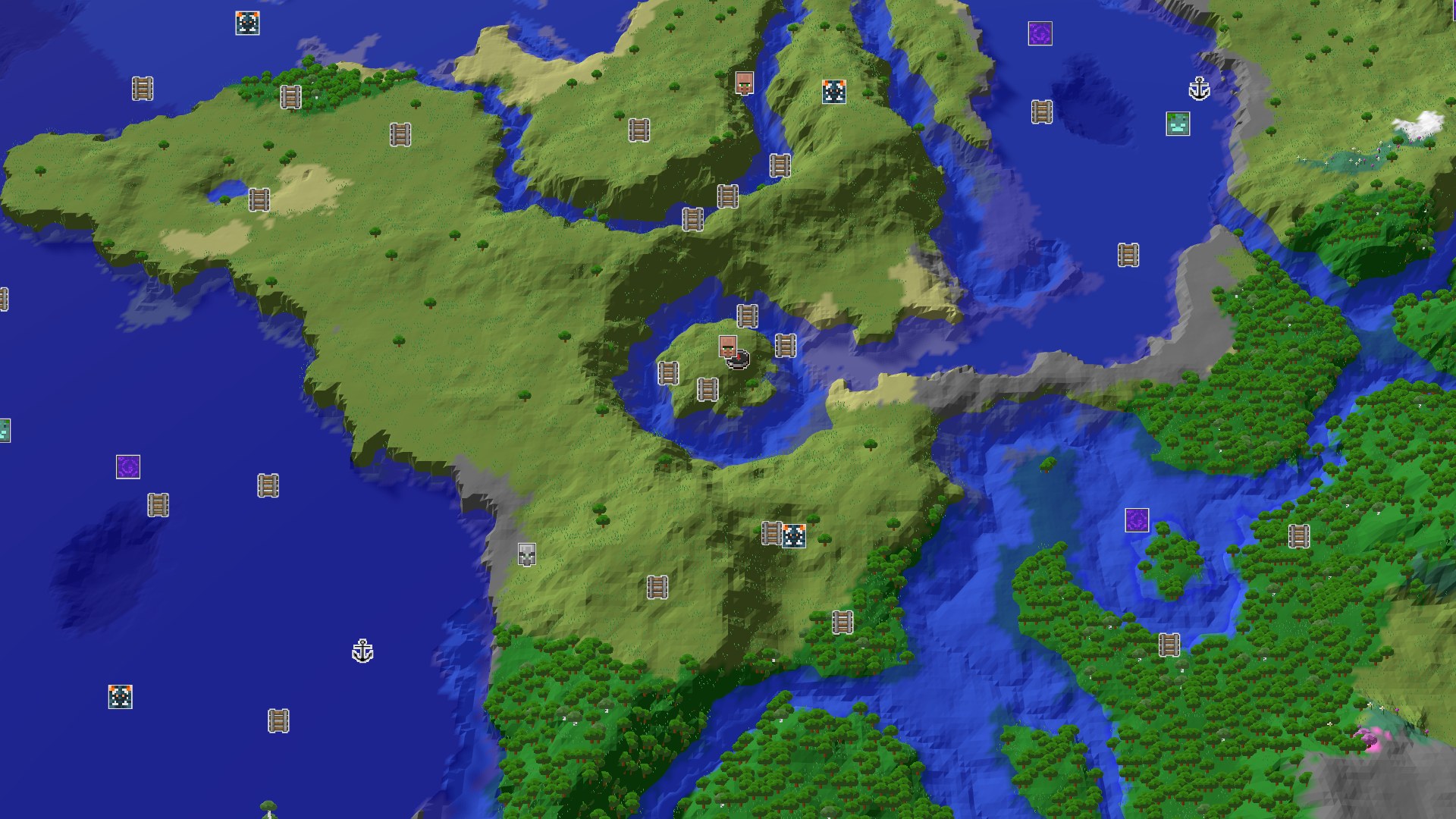 Aerial Minecraft seed map — Quick Village Start with Nearby Mountains