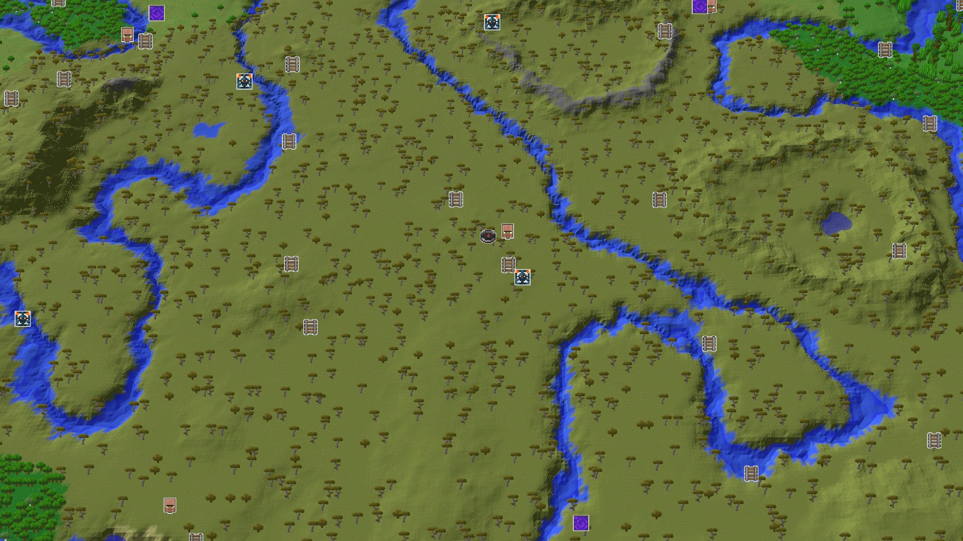 Aerial Minecraft seed map — Savanna Start with a Village Just Steps Away