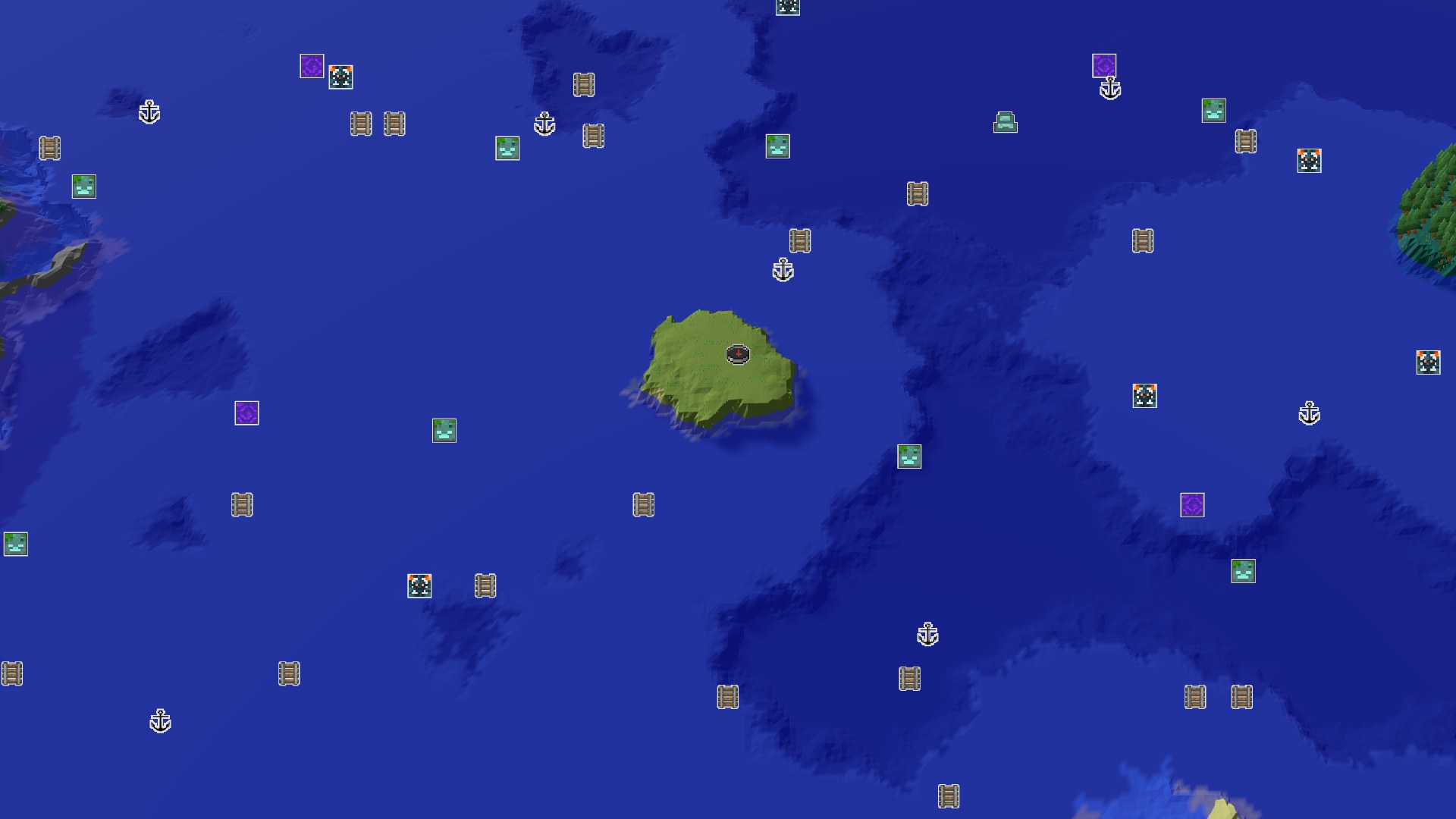 Aerial Minecraft seed map — Spawn on a Plains Island, Surrounded by Ocean