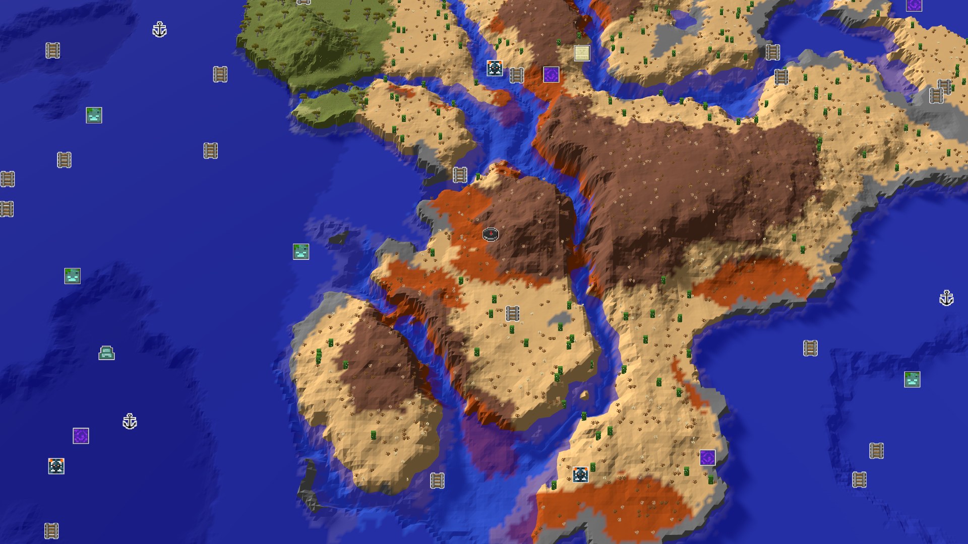 Aerial Minecraft seed map — Minecraft Seed: Badlands and Beach