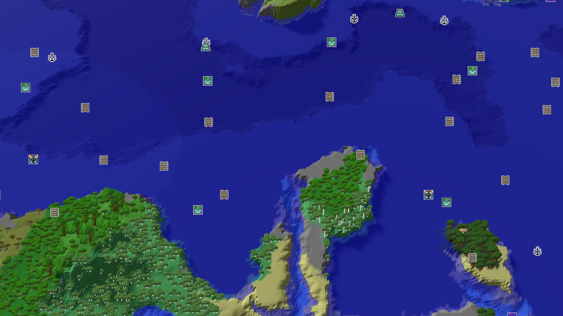 Aerial Minecraft seed map — Ocean, Plains, and a Very Close Village