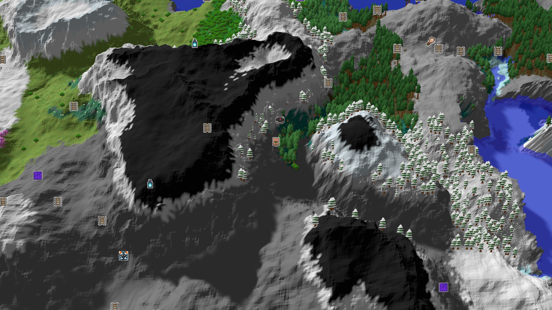 Aerial Minecraft seed map — Alpine Start: A Mountainous Seed with Close Structures