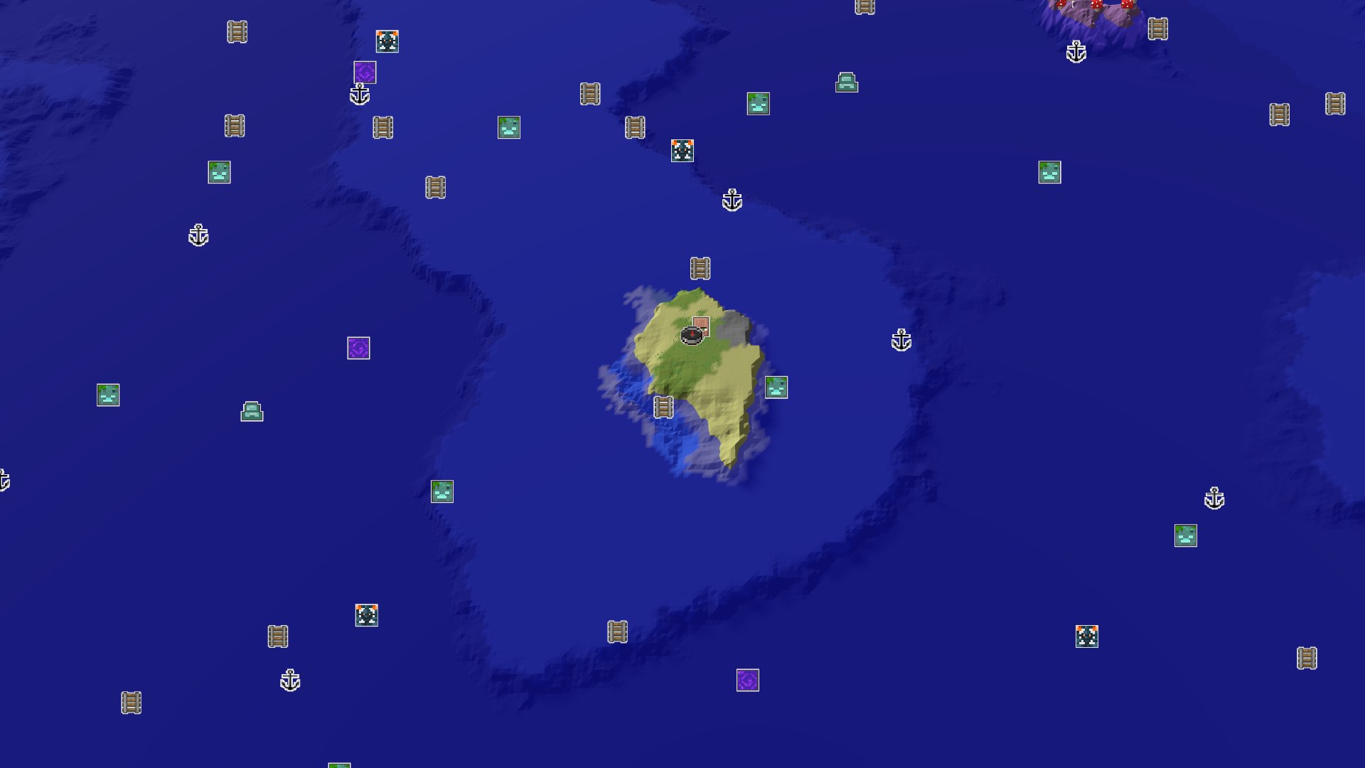 Aerial Minecraft seed map — Spawn on an Ocean Island, Village Nearby