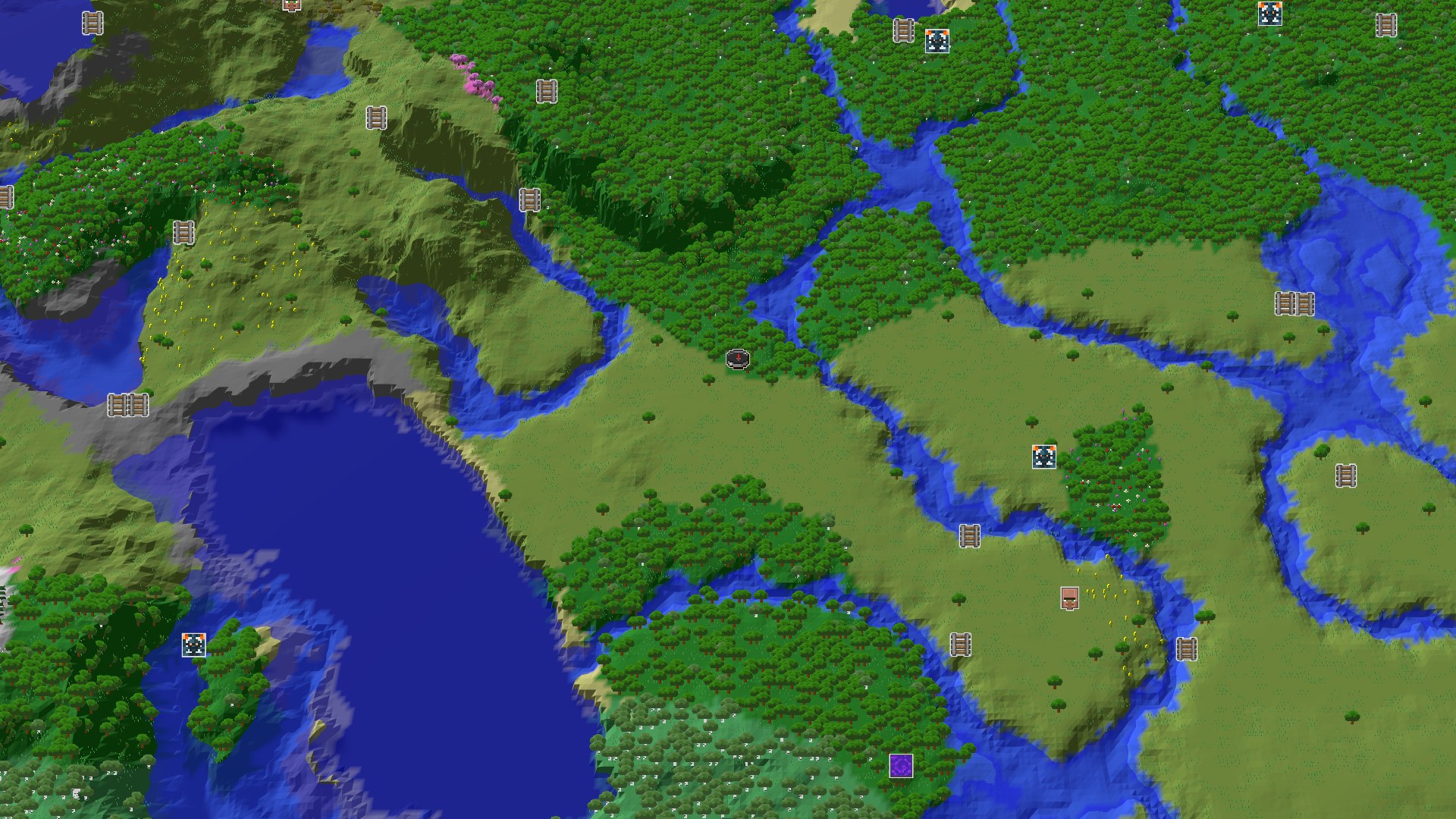 Aerial Minecraft seed map — A Modest Start with Convenient Early Mining