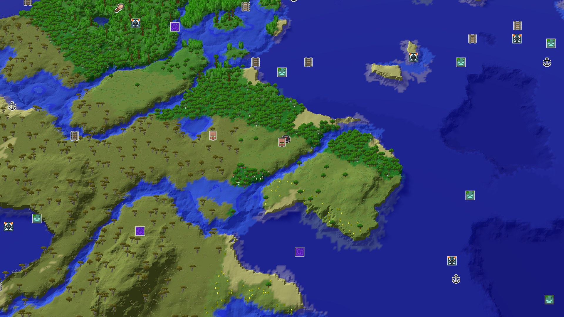 Aerial Minecraft seed map — A Quick Village Start with Nearby Geode
