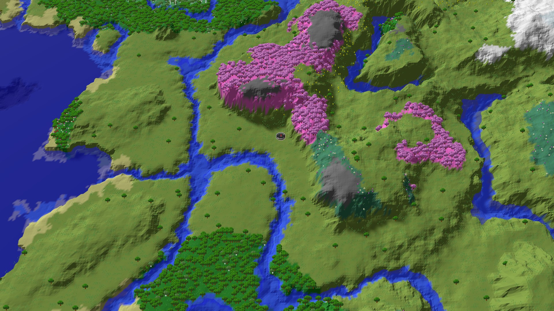 Aerial Minecraft seed map — Cherry Grove and Trial Chambers at Your Fingertips