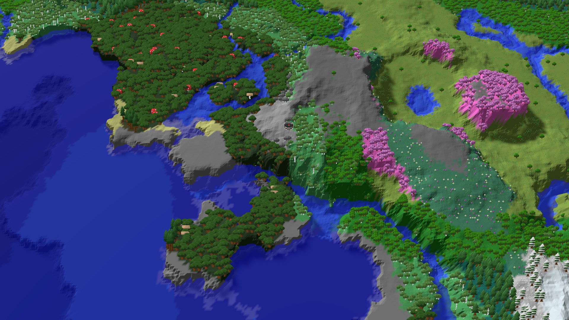 Aerial Minecraft seed map — Deep Dark Depths: An Ancient City at Spawn