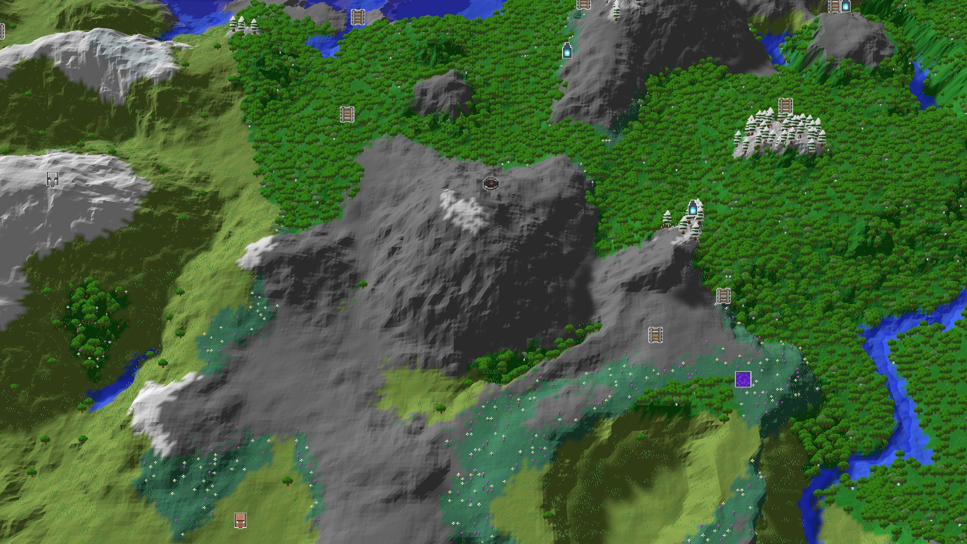Aerial Minecraft seed map — Spawn in a Grove, Ancient City Nearby