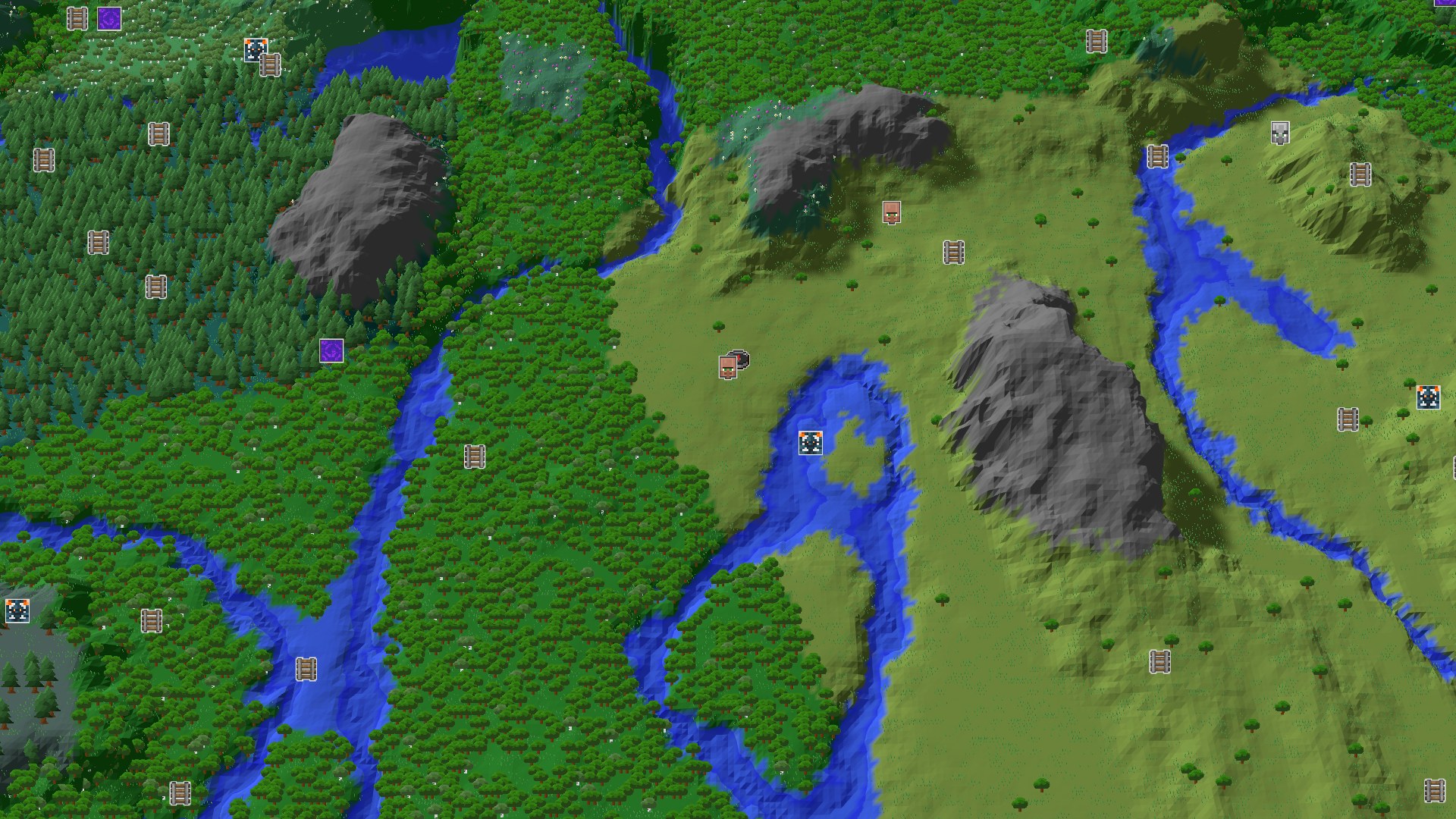 Aerial Minecraft seed map — A Quick Village Start with Nearby Amethyst