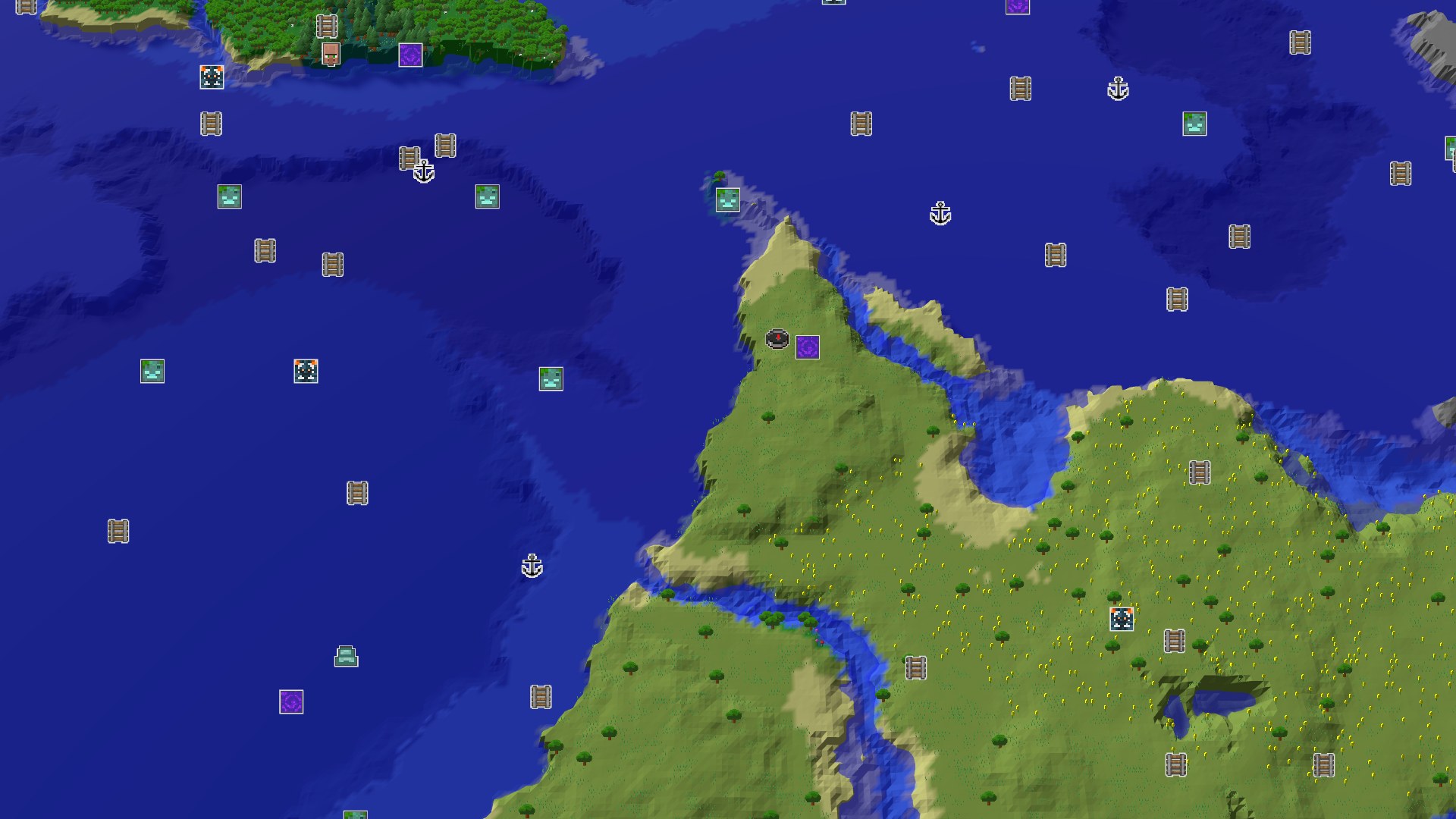 Aerial Minecraft seed map — A Coastal Plains Start with Quick Access to Ocean Adventures