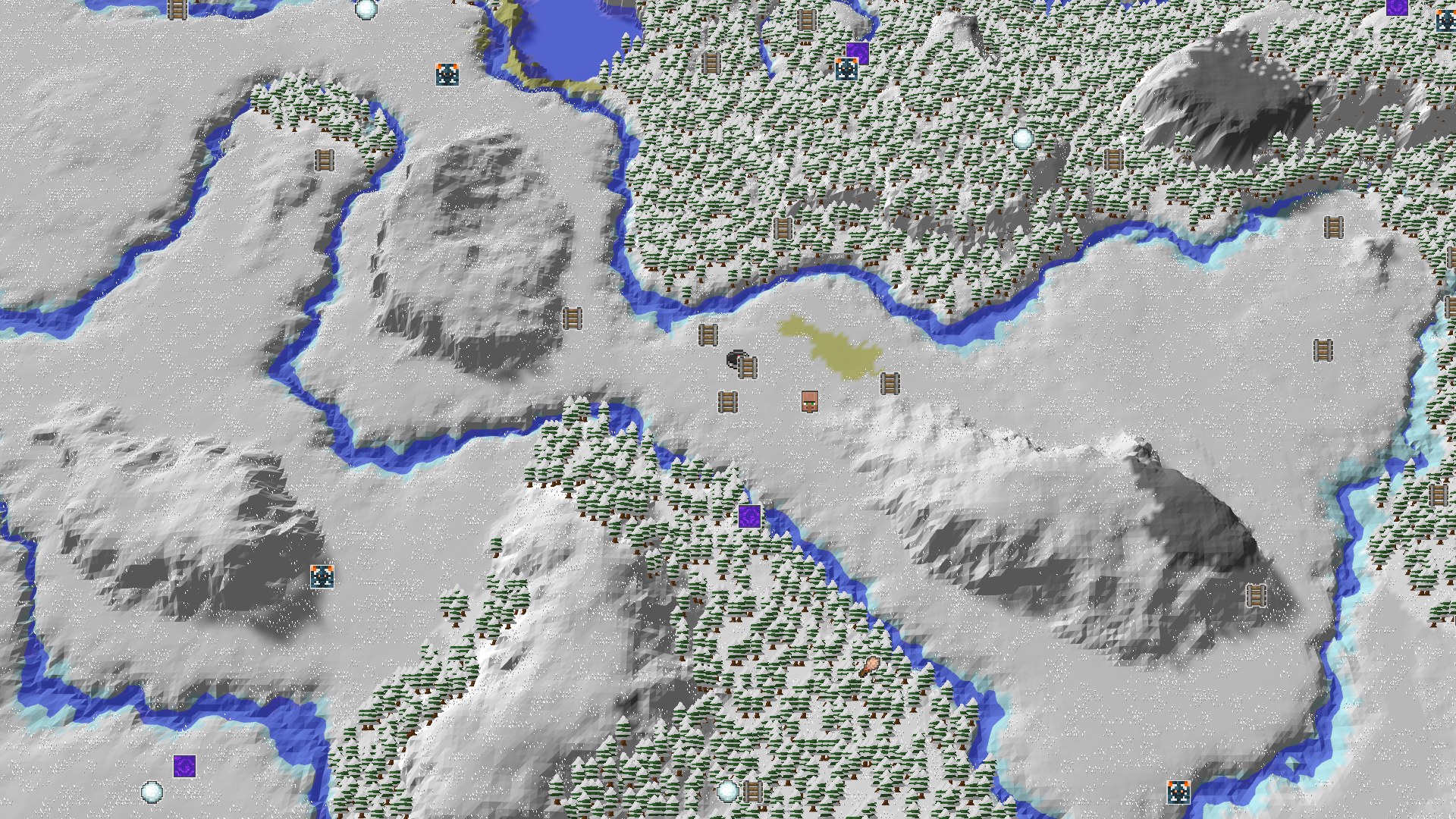 Aerial Minecraft seed map — A Snowy Start with Close Structures