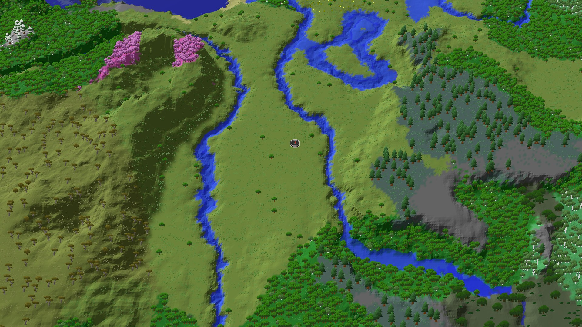 Aerial Minecraft seed map — A Quick Village Start with Nearby Cherry Blooms