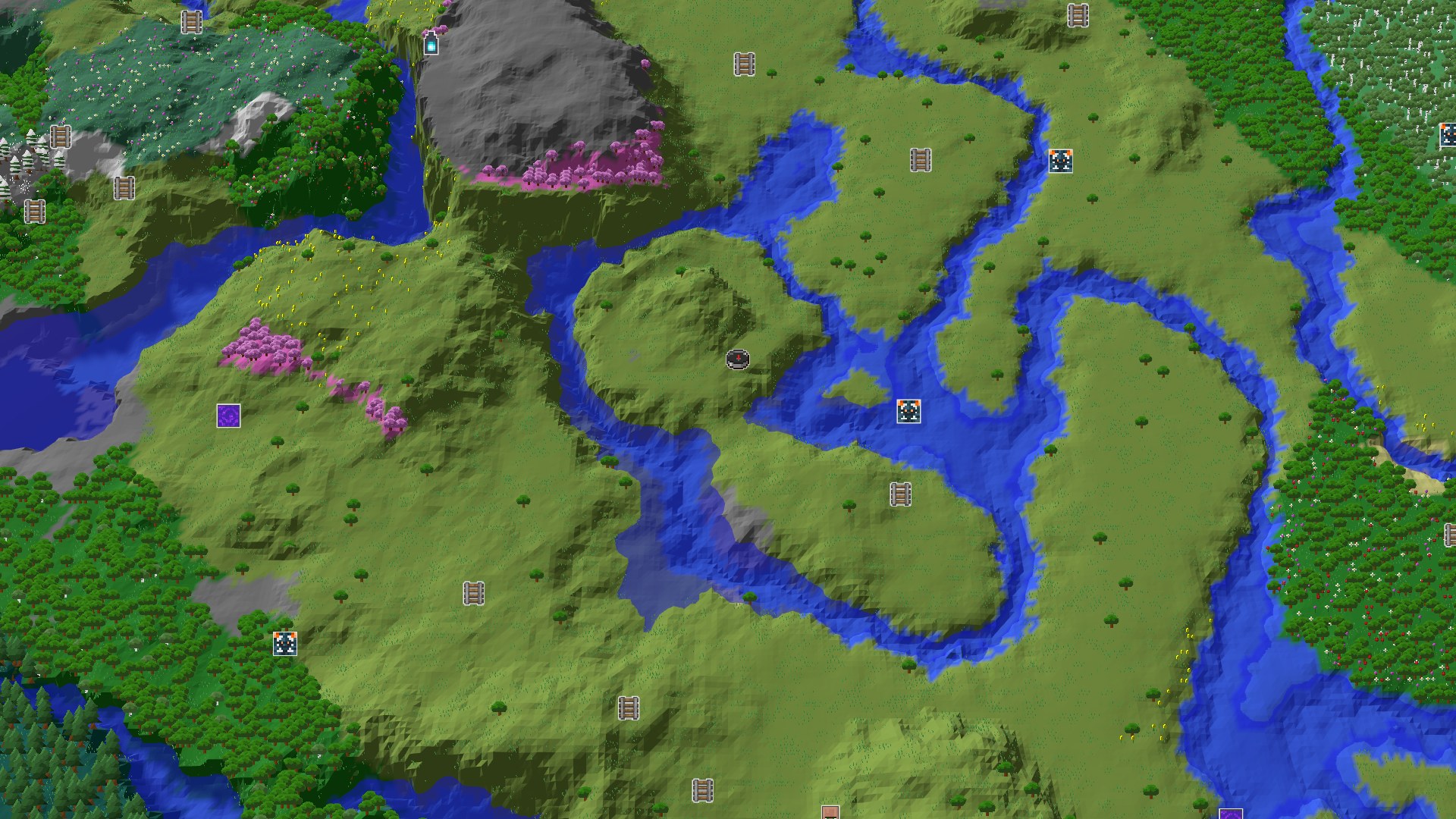 Aerial Minecraft seed map — A Quiet Start with Nearby Cherry Blossoms