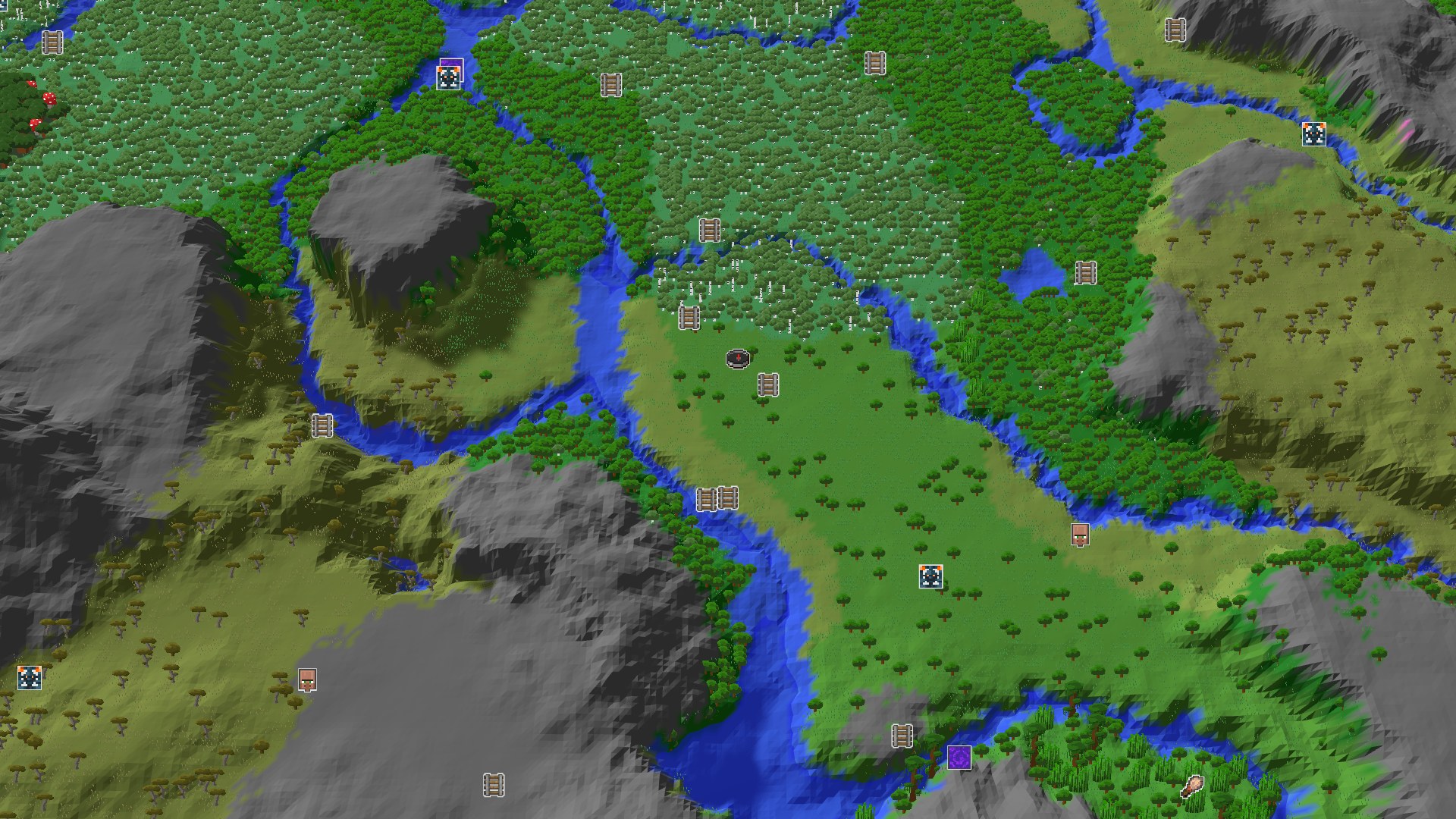 Aerial Minecraft seed map — Spawn in Sparse Jungle, Amethyst Geode Just 9 Blocks Away