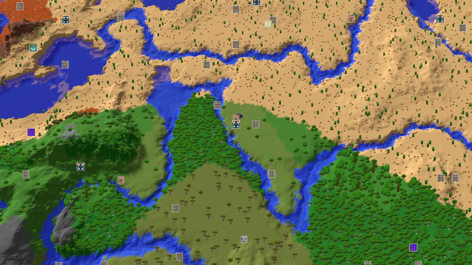 Aerial Minecraft seed map — A Quick Village Start with Nearby Chambers and Desert
