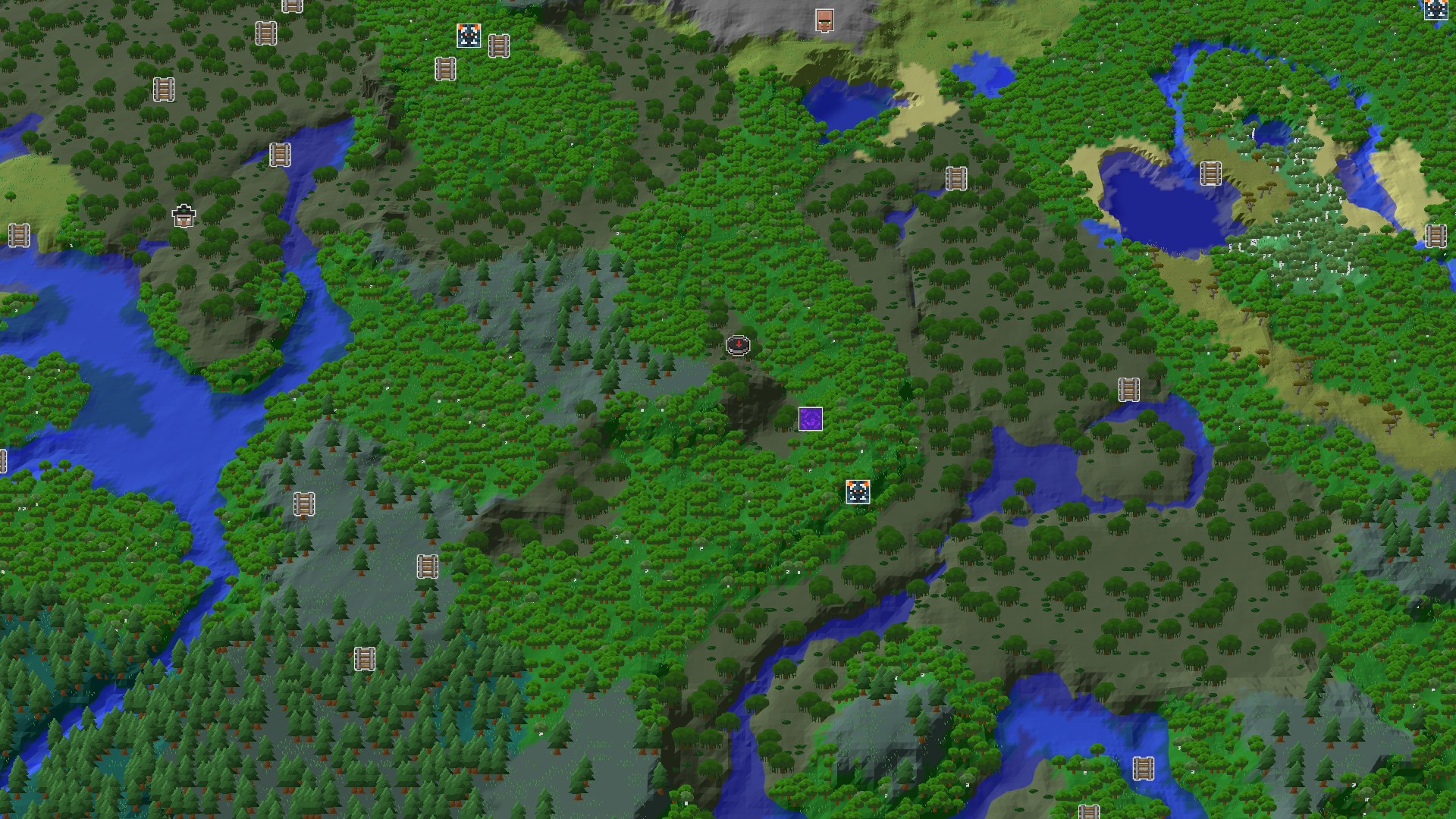 Aerial Minecraft seed map — A Swampy Start with Nearby Geode and Trials