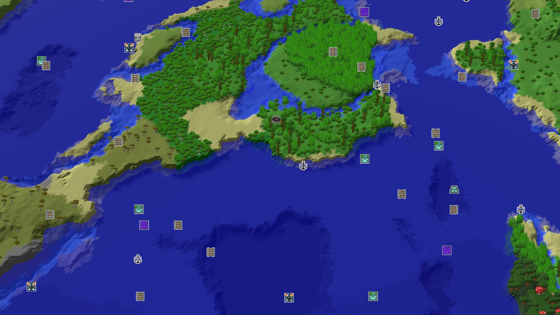 Aerial Minecraft seed map — Jungle Spawn with Quick Amethyst Access