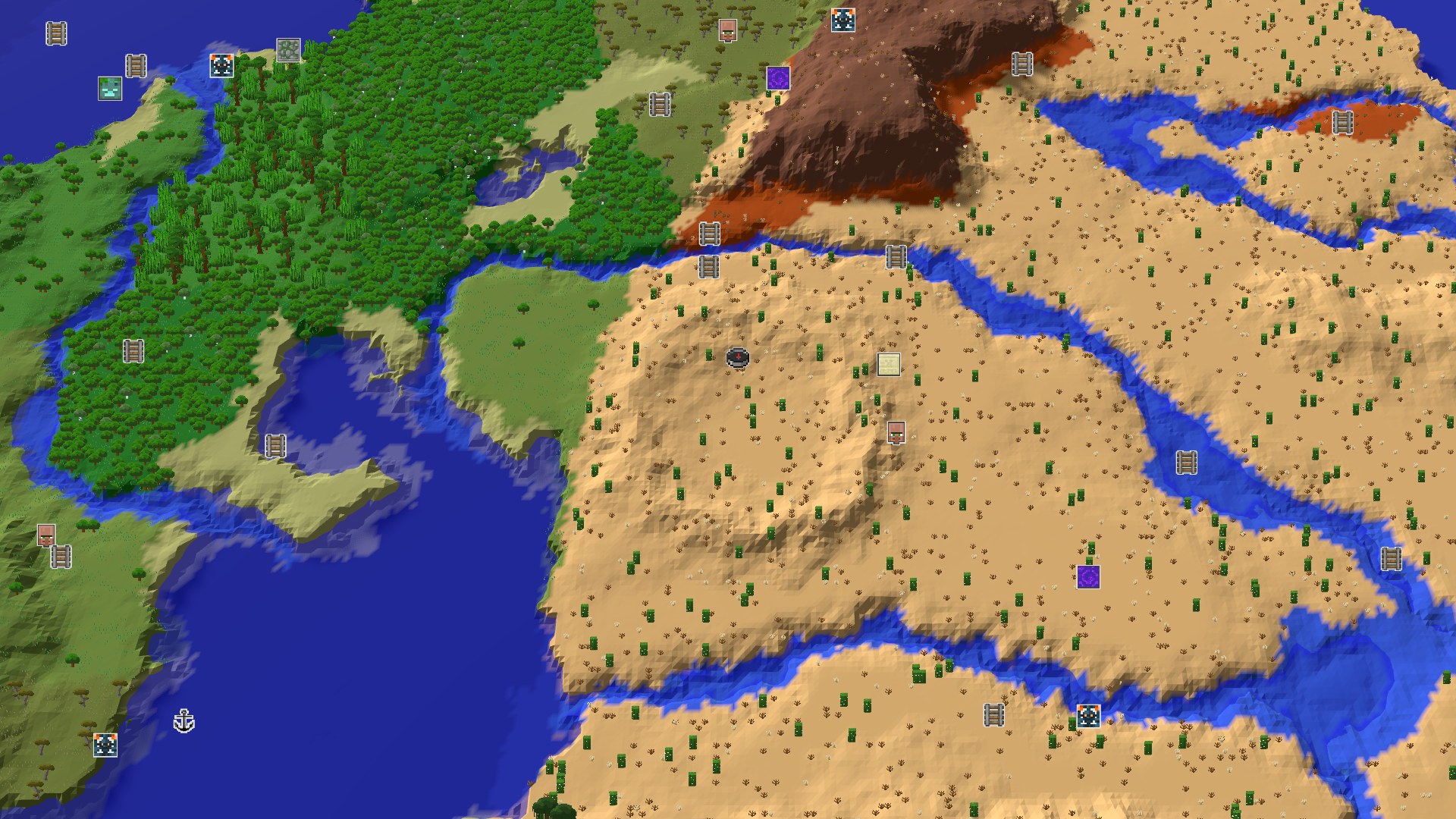 Aerial Minecraft seed map — Desert Start with Quick Underground Access