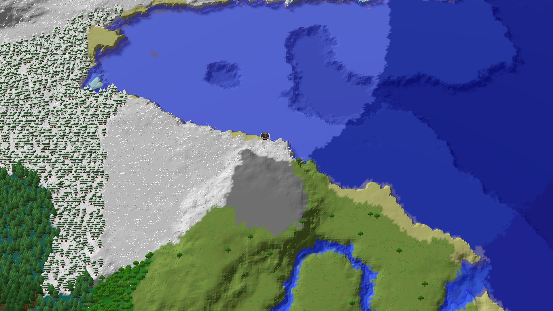 Aerial Minecraft seed map — A Cold Start With Close Underground Treasures