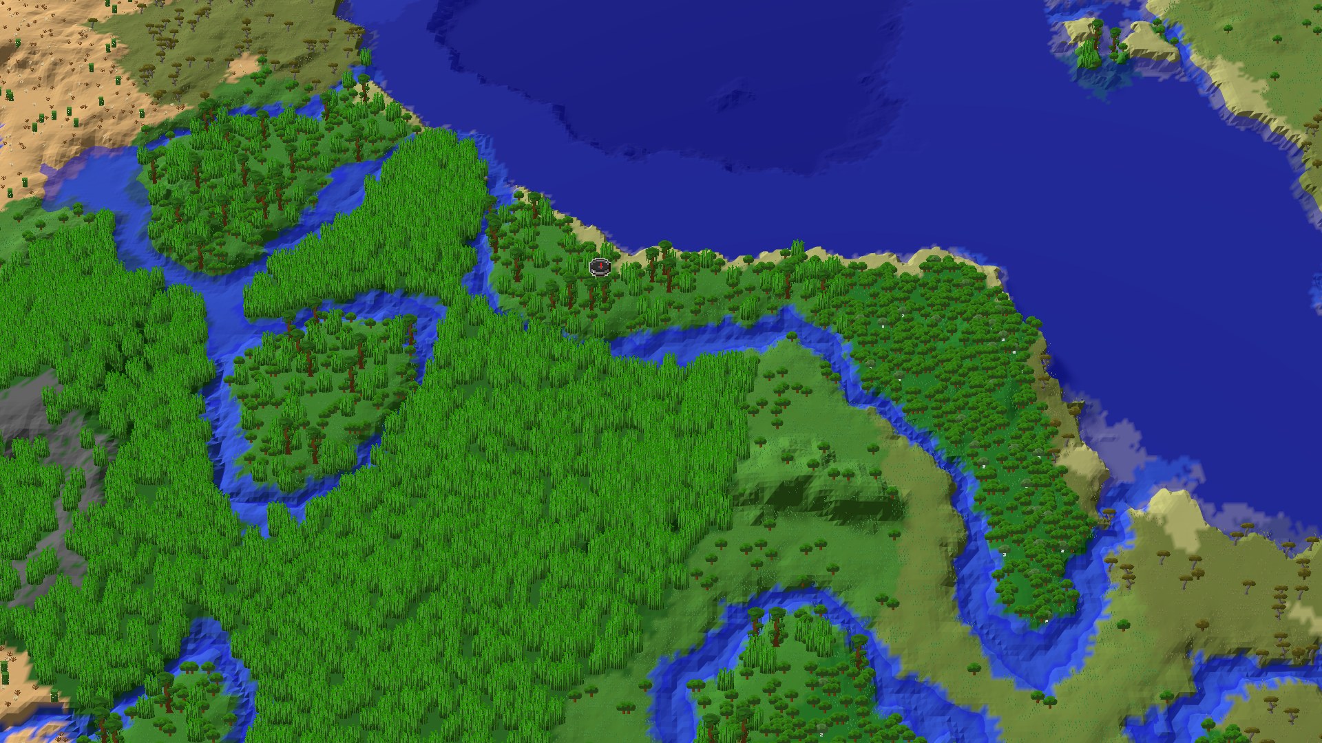 Aerial Minecraft seed map — Jungle Spawn with Quick Treasure and Geode Access