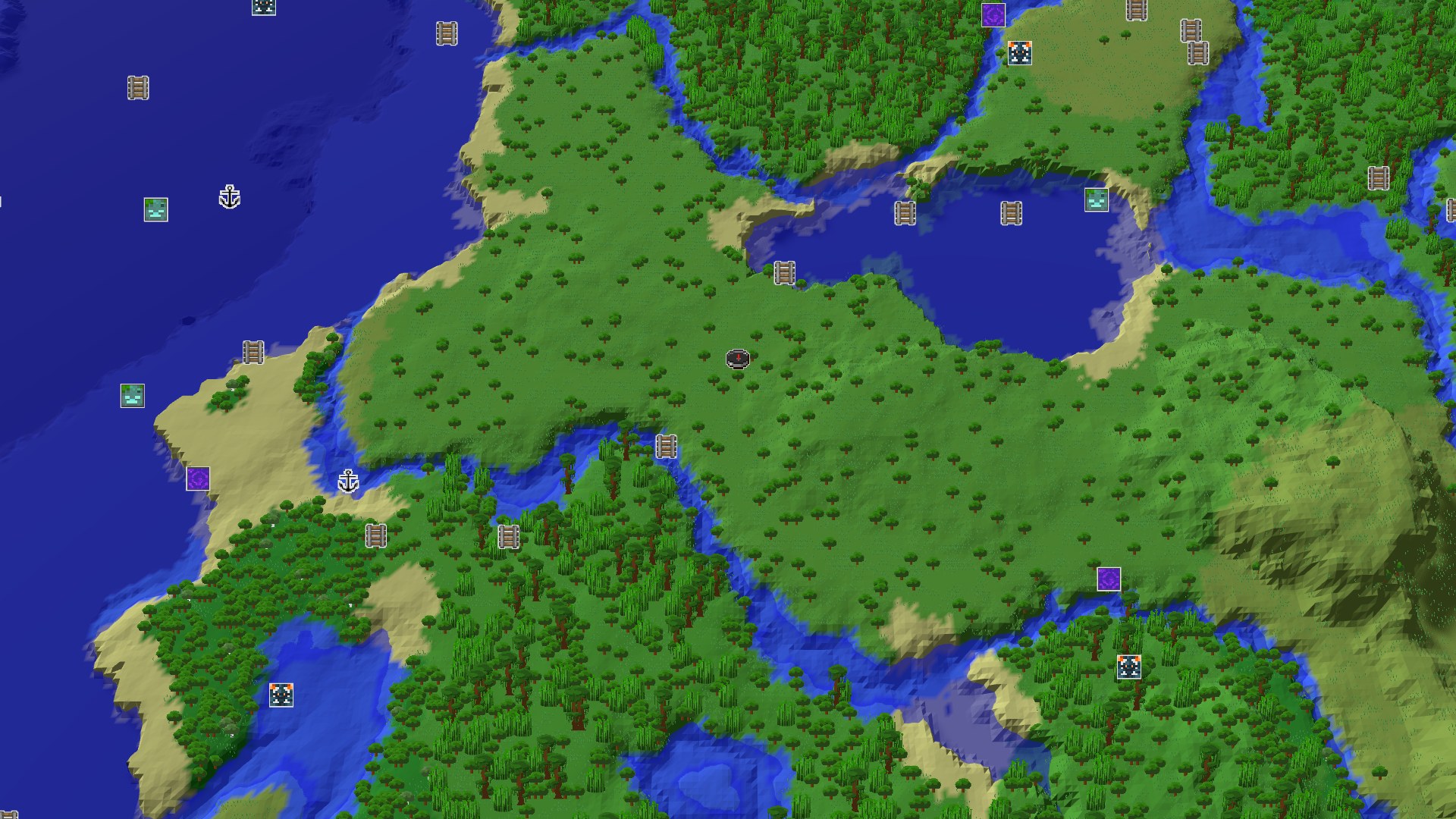 Aerial Minecraft seed map — Jungle Start with a Nearby Amethyst Geode