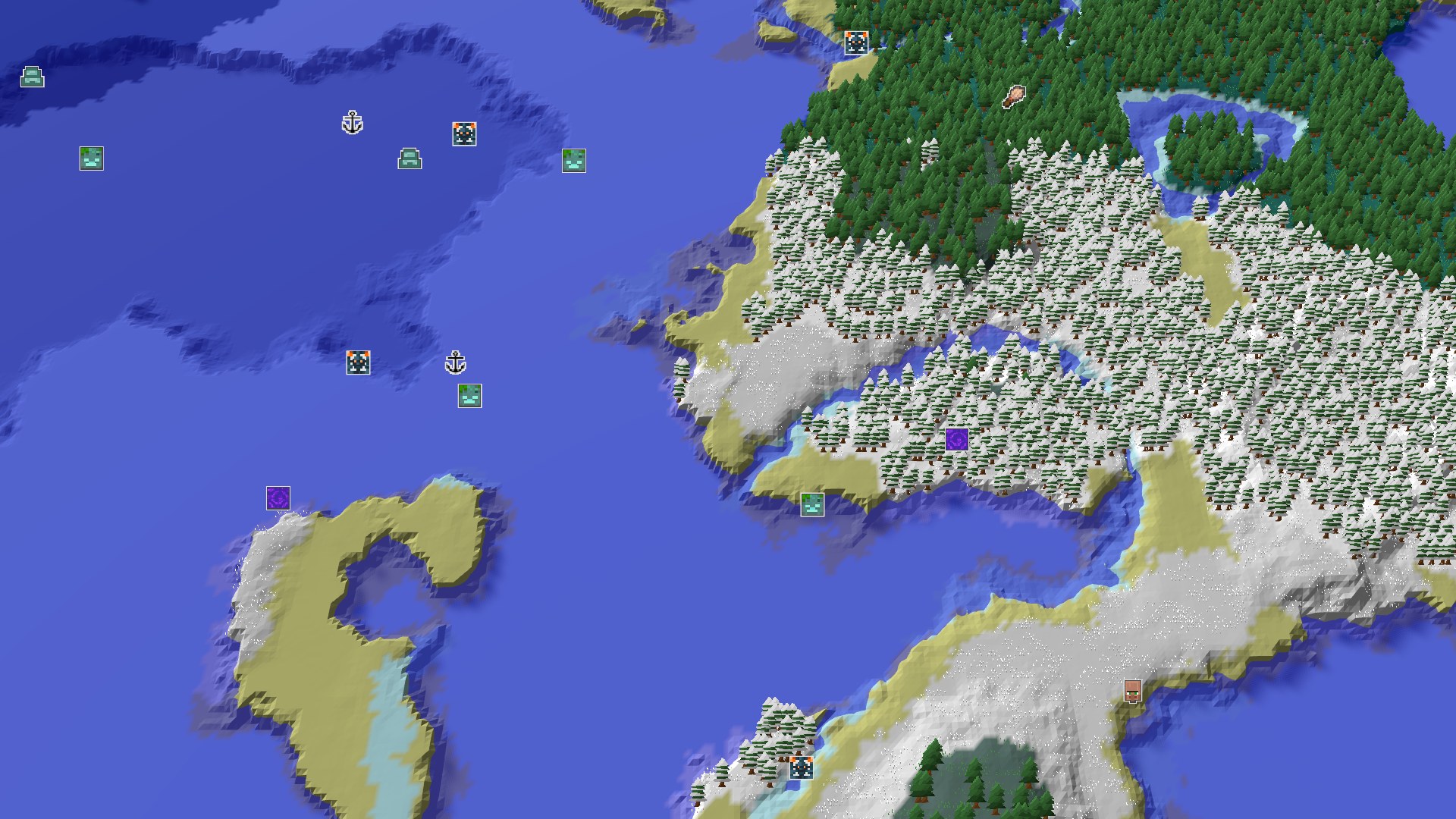 Aerial Minecraft seed map — Spawn in a Village, Explore Icy Oceans