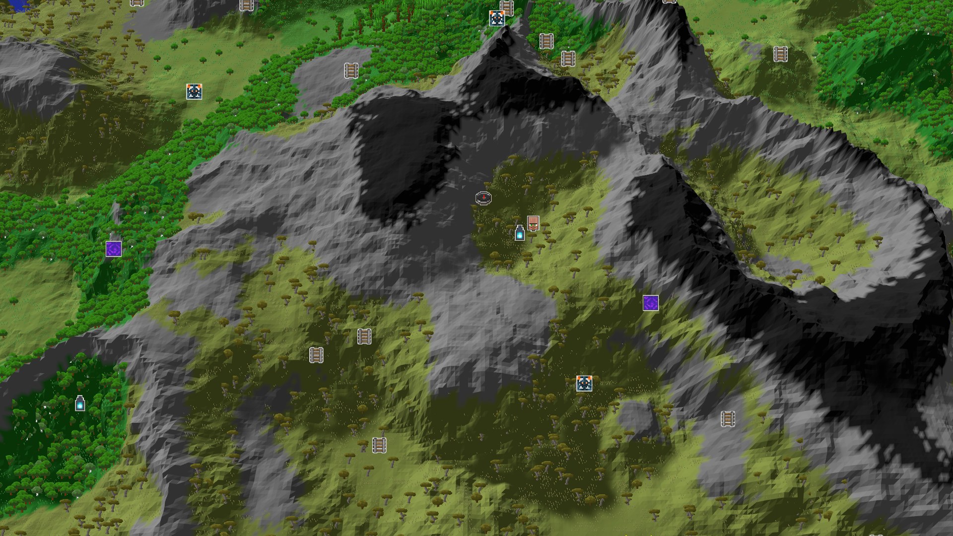 Aerial Minecraft seed map — A Savanna Plateau Start with Close Ancient Treasures
