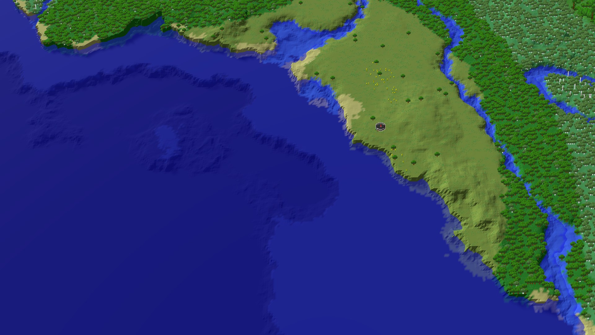 Aerial Minecraft seed map — Ocean Views and Underground Treasures