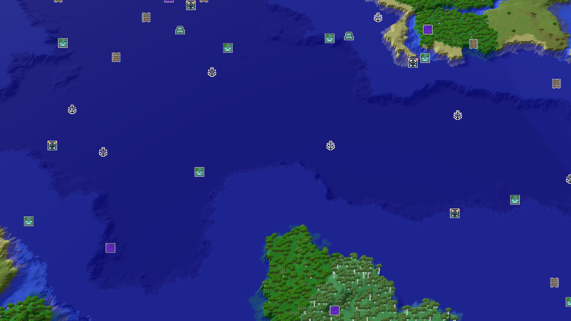 Aerial Minecraft seed map — A Sunflower Plains Spawn with Close Amethyst and Oceans