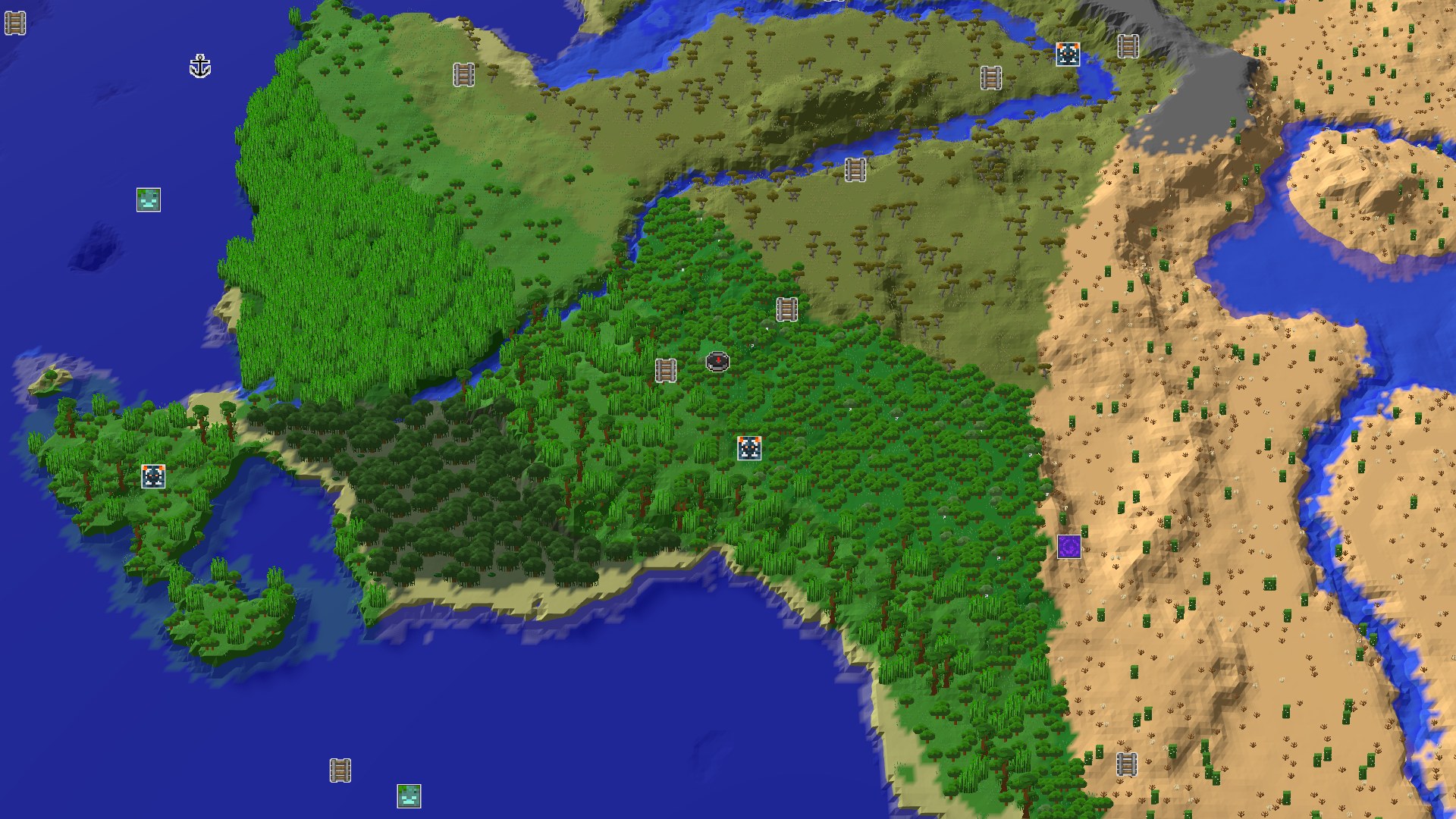 Aerial Minecraft seed map — A Jungle and Savanna Explorer's Start