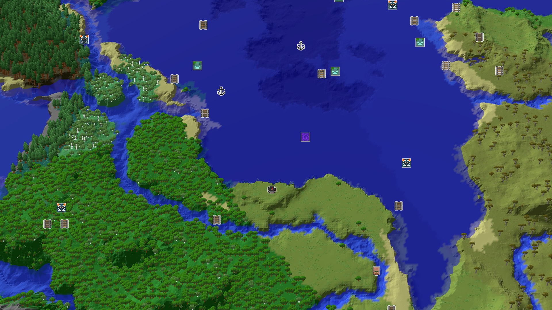 Aerial Minecraft seed map — Ocean, Plains, and Forest: A Balanced Start