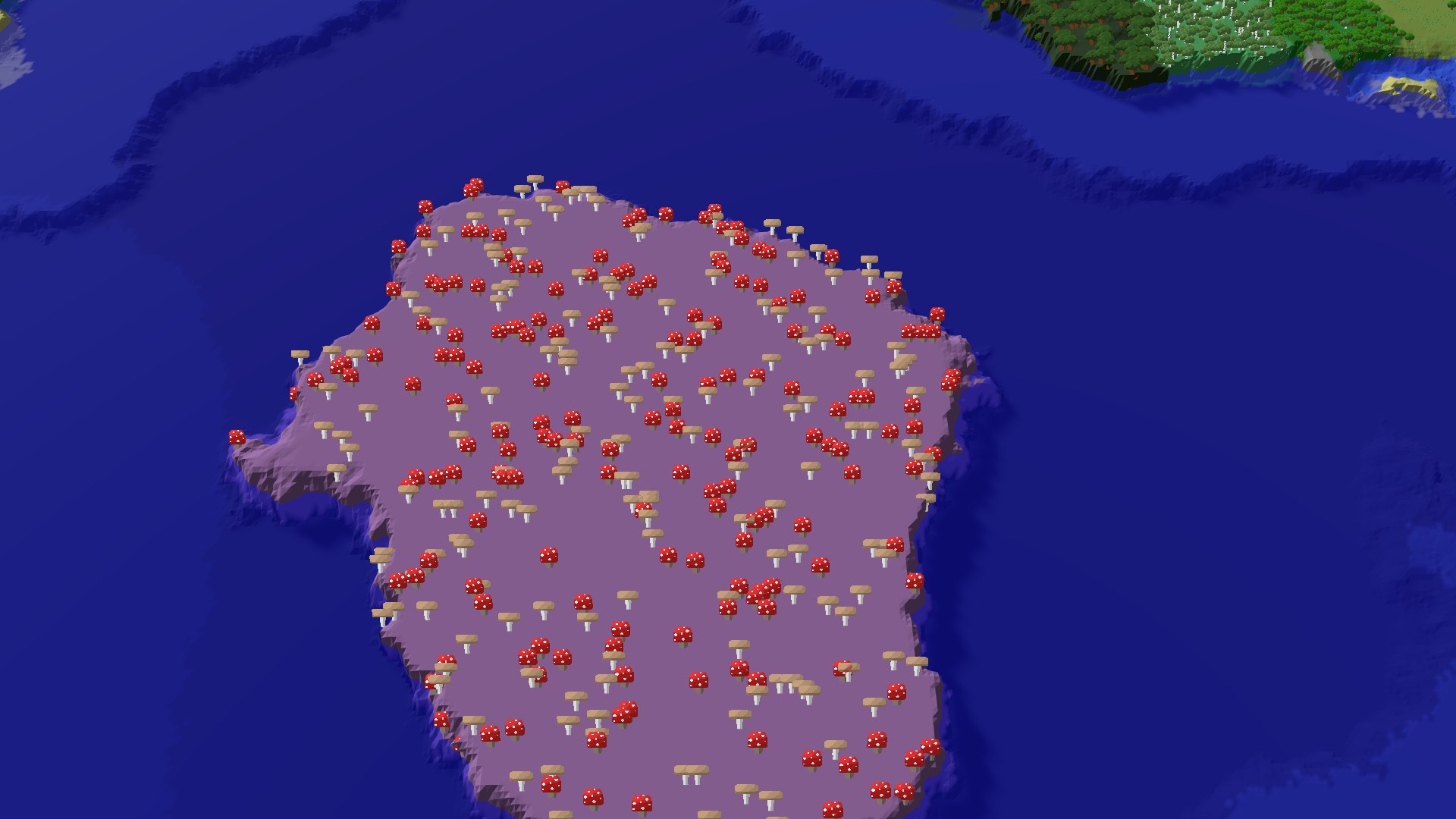 Aerial Minecraft seed map — Mushroom Fields and Ocean Adventures