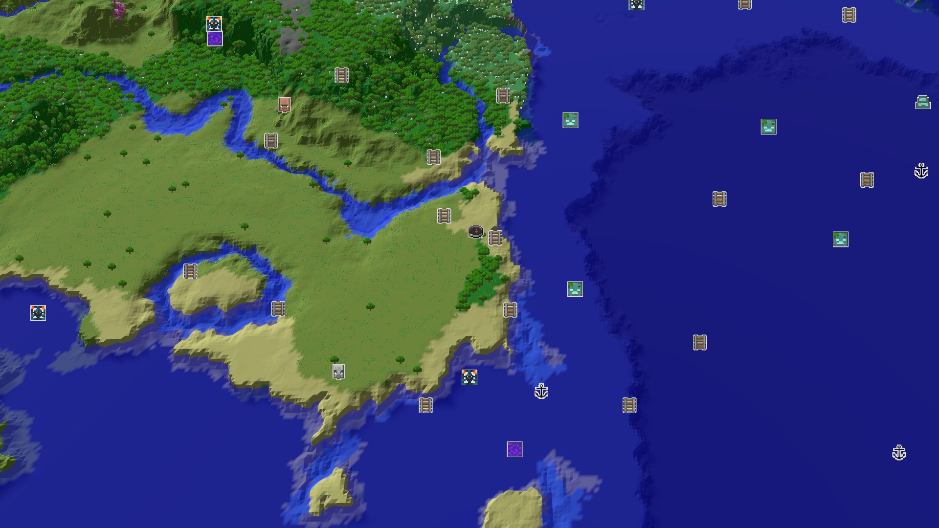 Aerial Minecraft seed map — A Modest Start with Quick Access to Early Game Resources