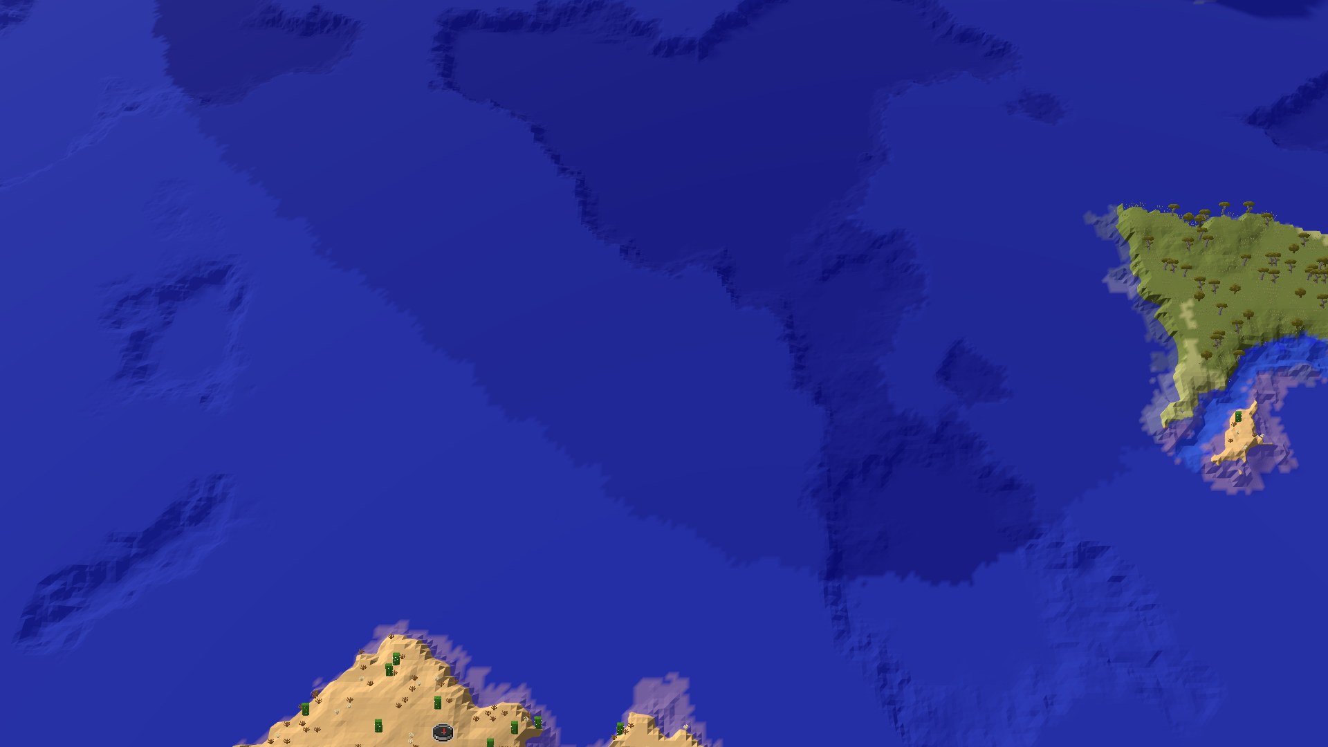 Aerial Minecraft seed map — Desert Spawn with Nearby Mineshaft and Ocean Views