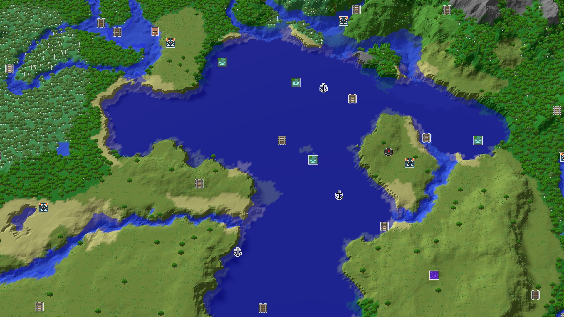 Aerial Minecraft seed map — Spawn Near a Geode and Trial Chambers