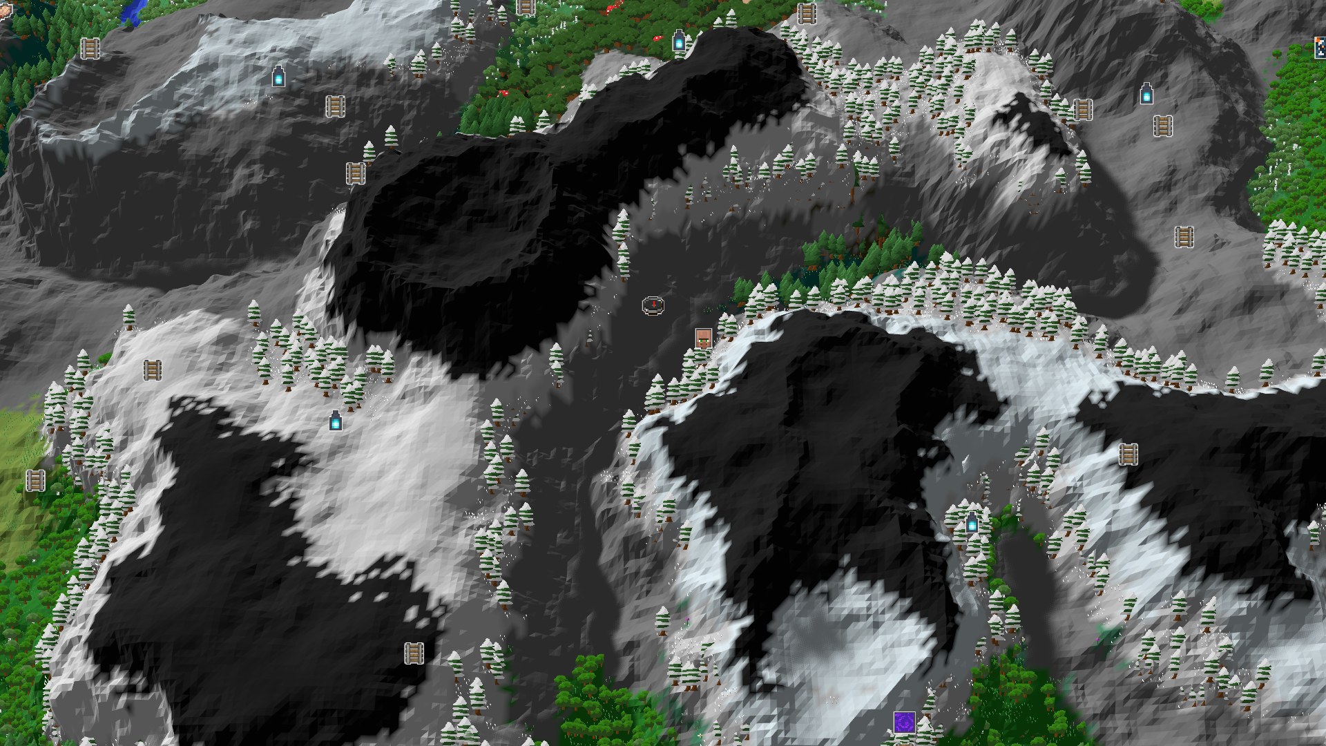 Aerial Minecraft seed map — Alpine Start with a Close Amethyst Geode
