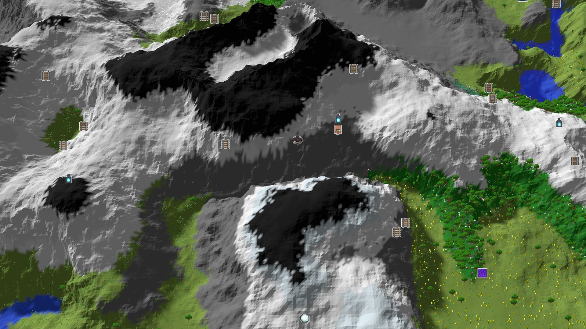 Aerial Minecraft seed map — Peaks and Portals: A Seed for Mountain Explorers