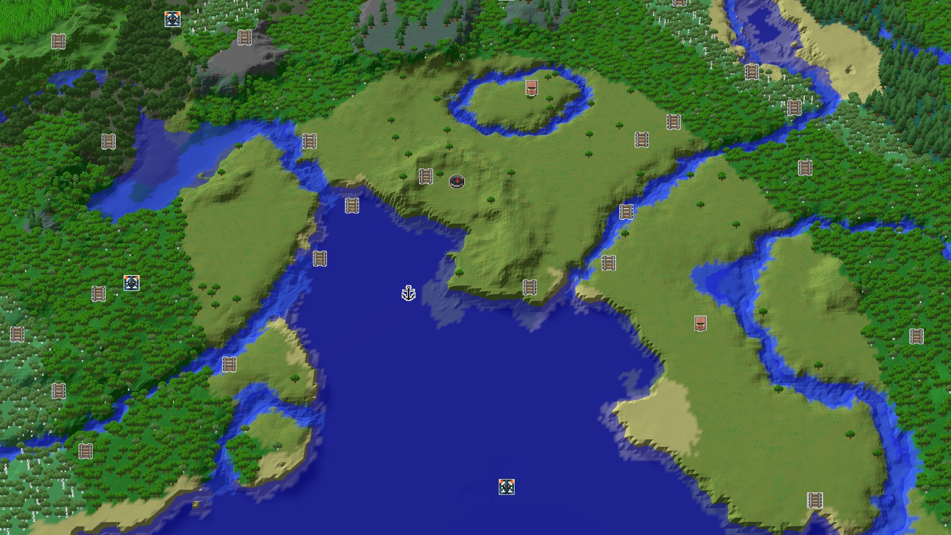 Aerial Minecraft seed map — A Modest Start with Hidden Underground Wonders